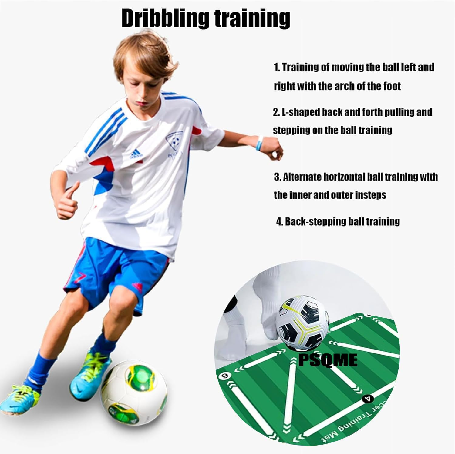 Football Footstep Training Mat, Soccer Training Mat with Adjustable Solo Soccer Trainer Belt,Non-Slip Silent Equipment for All Ages to Improve Speed, Strength and Coordination image number 1