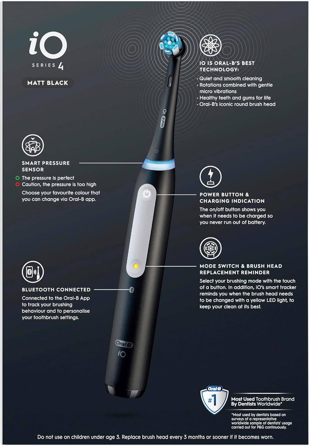 Oral-B Io Series 4 Electric Toothbrush with App Connectivity, Black image number 3