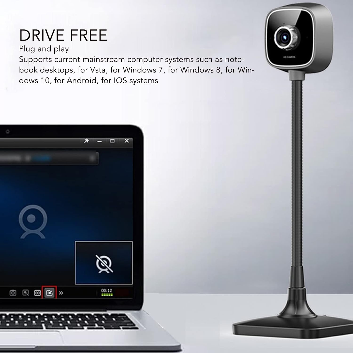 1080P USB Camera with Microphone, Web Camera, Noise Reduction Microphone Manual Focus Wide Angle USB Computer Camera for Online Class Video Conference image number 1