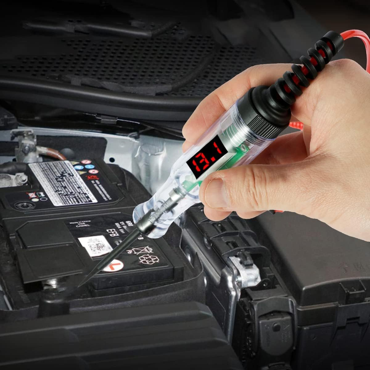 AIMALL 6-24V Digital Electric Circuit Tester, LCD Test Light Car Truck Voltage Probe Pen, Extendable Cable, 1.8-7Ft, Insulative ABS Handle image number 1