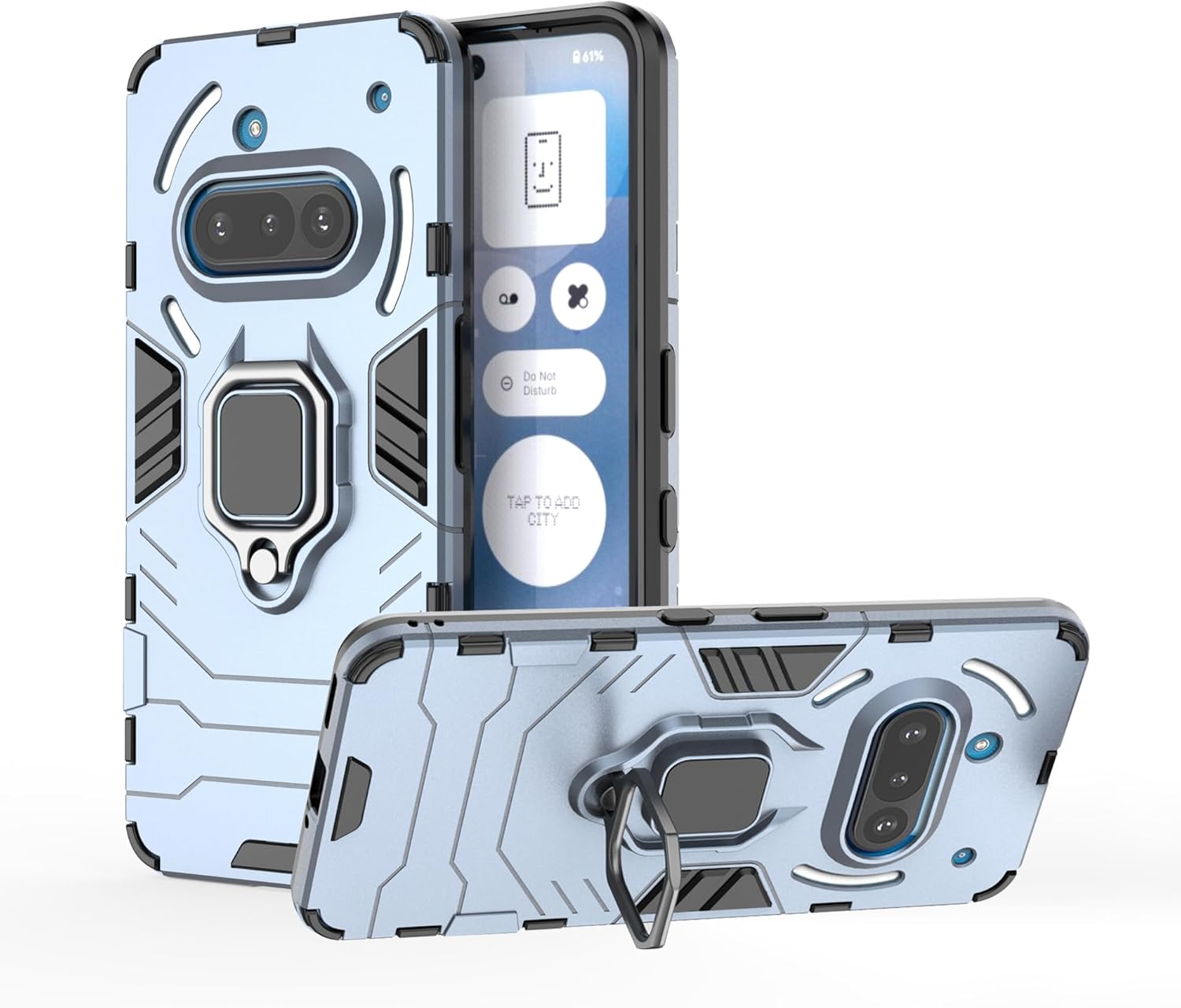 ESTH Compatible with Nothing Phone (3A) Case with 2 Pieces Protective Film [Durable] Ring Stand Case [For Mobile Phone Holder Car Magnet] Military Shockproof Mobile Phone Case, Black