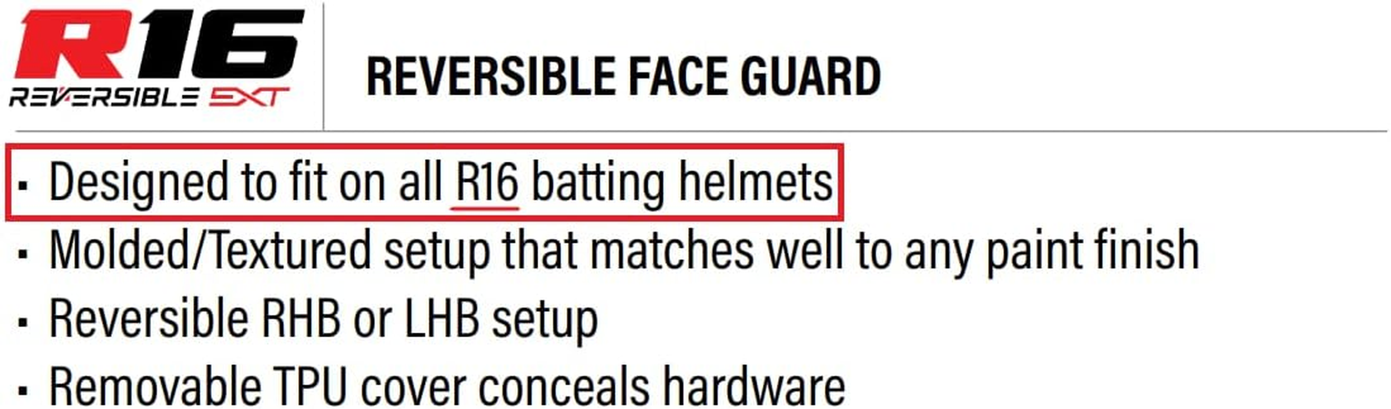 Rawlings | R16 Reversible Extension Piece | Reversible Face Guard | Fits R16 Series Helmets | Matte - Matte Black image number 3