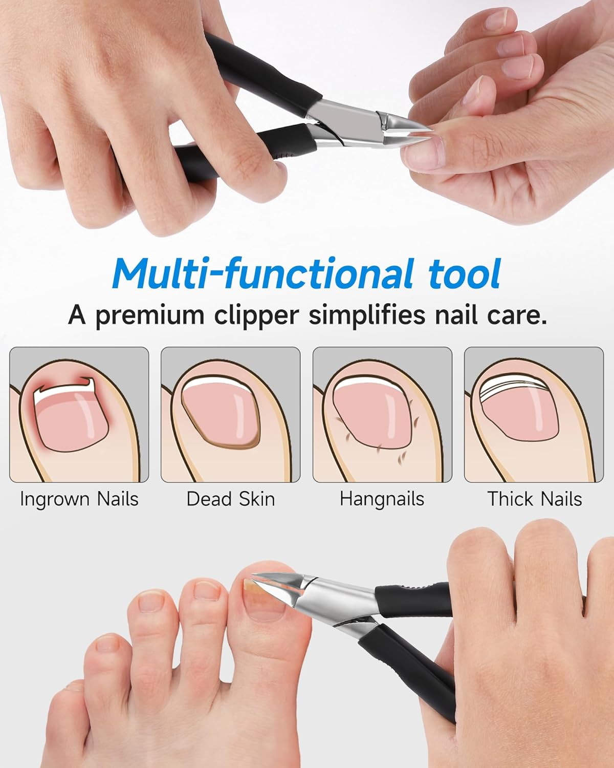 Tisojpod Nail Clippers,Toenail Clipper for Ingrown or Thick Toe Nails,Fingernail Clipper for Men Women Seniors with Stainless Steel Straight Blade Soft Handle Nail Cutter Black image number 1