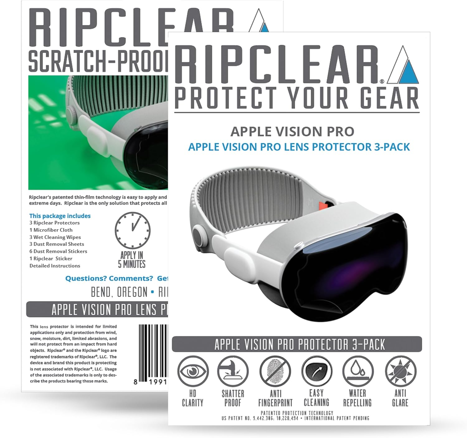 RIPCLEAR Lens Protectctor for Apple Vision Pro - 3 Pack - Universal Goggle Lens Protector Compatible with Apple Vision Pro VR Headset - Patended Technology - Application Istructions and Cleaning Kit Included, Ravpump3Pack image number 1