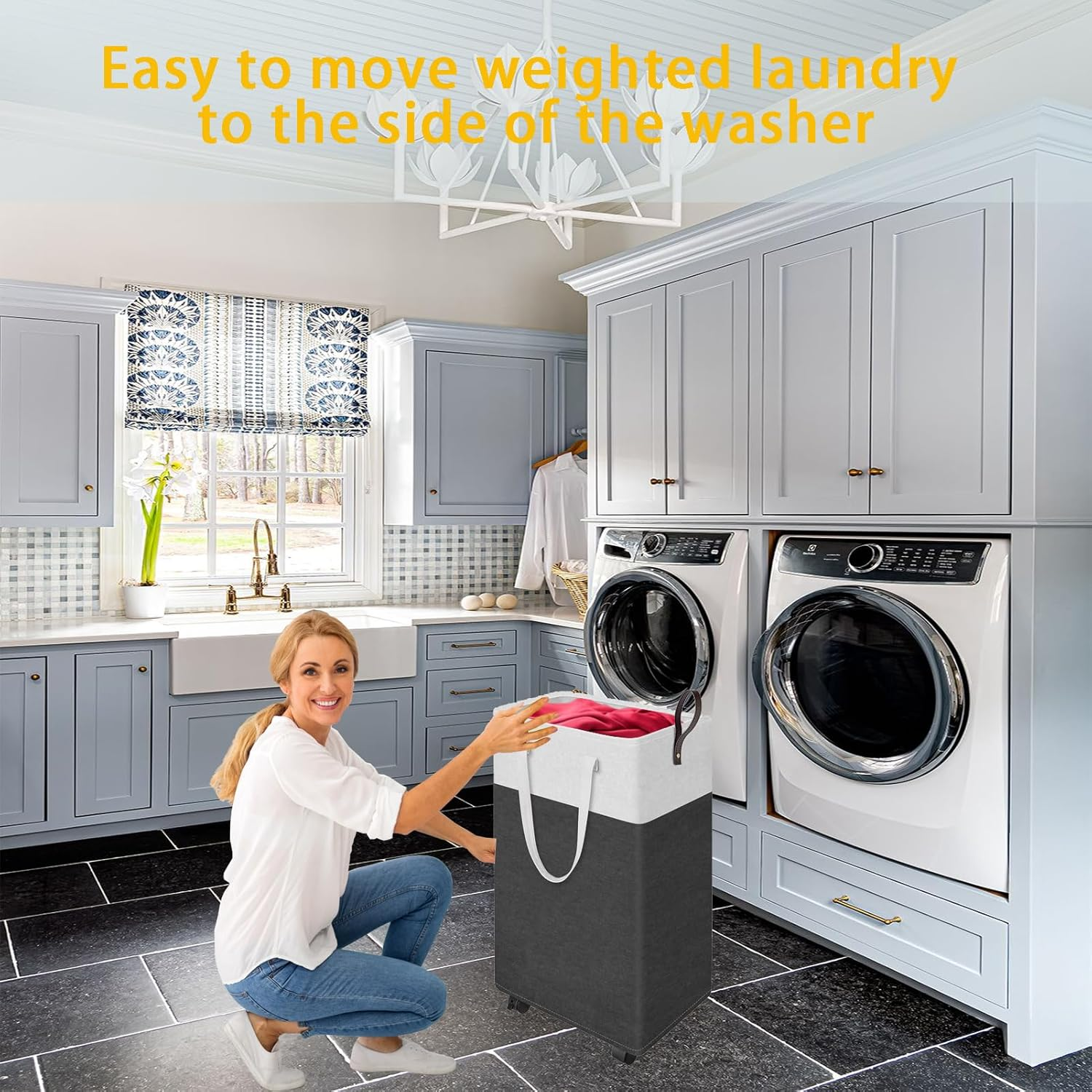 Laundry Basket,Laundry Hamper with Wheels,Collapsible Dirty Clothes Hamper with 3 Mesh Bags for Bathroom,Dorm,Bedroom,Grey,90L image number 4