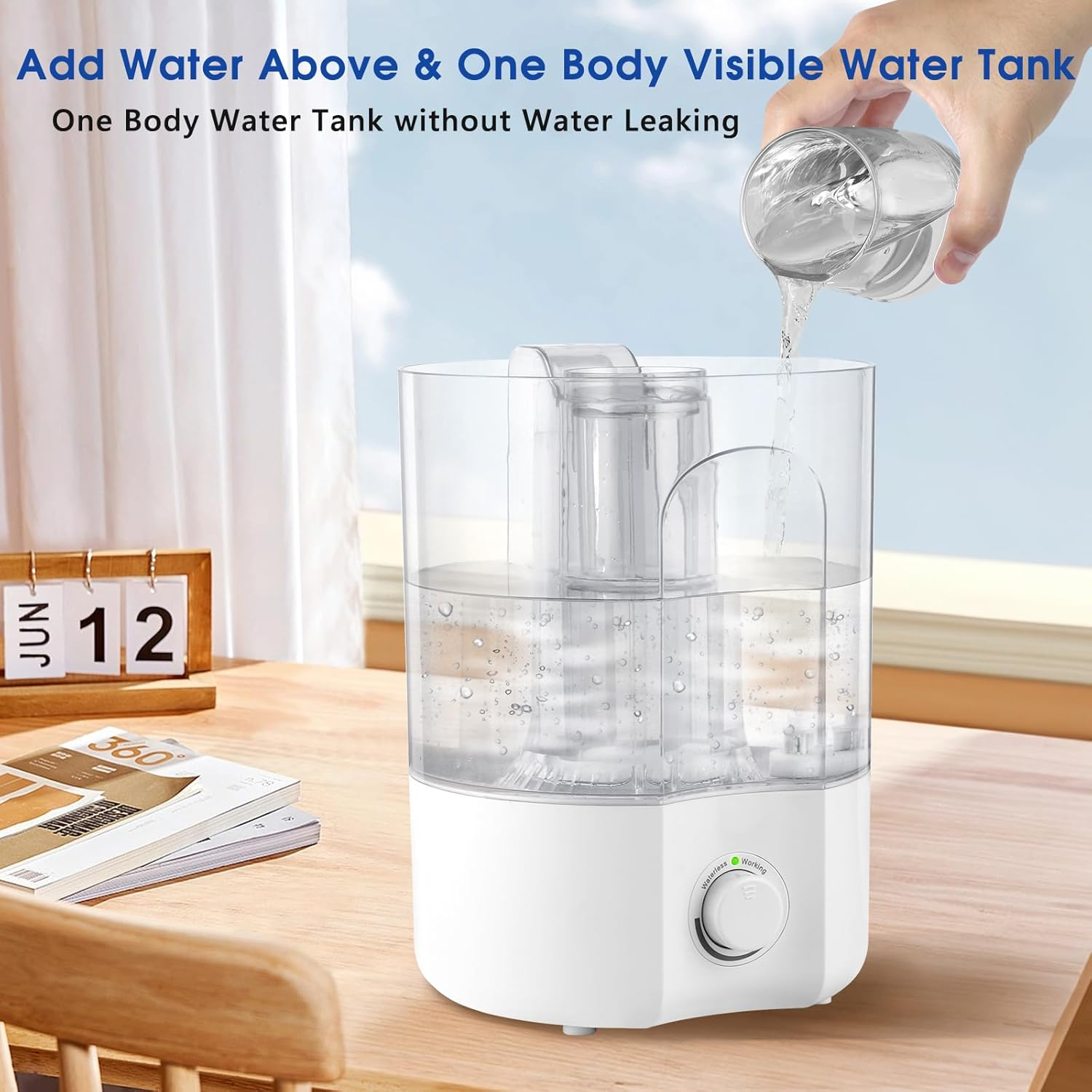 Air Humidifier for Whole House Room, 4L Ultrasonic Cool Mist Humidifier for Large Room, Adjustable 360&deg; Knob, Auto Shut-Off, Aroma Diffuser, Essential Oil Function, Lower Noise, Humidify for Any Room. image number 5