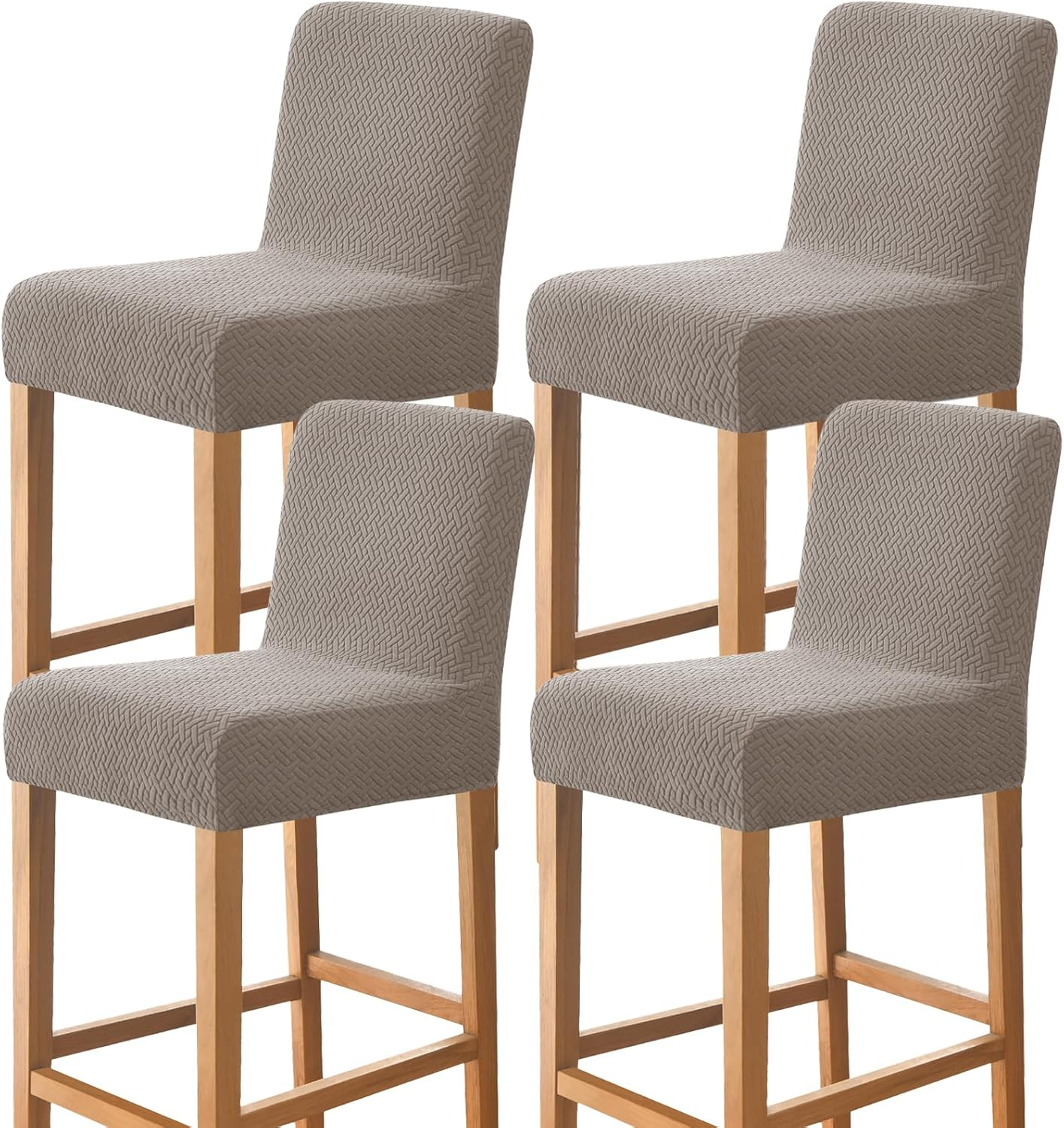 Gollense Bar Stool Covers Set of 4 Stretch Jacquard Barstool Slipcovers Washable Dining Chair Seat Covers with Back Removable Pub Counter Tall Chair Protectors for Kitchen Island Chairs (Khaki) - Beige image number 5