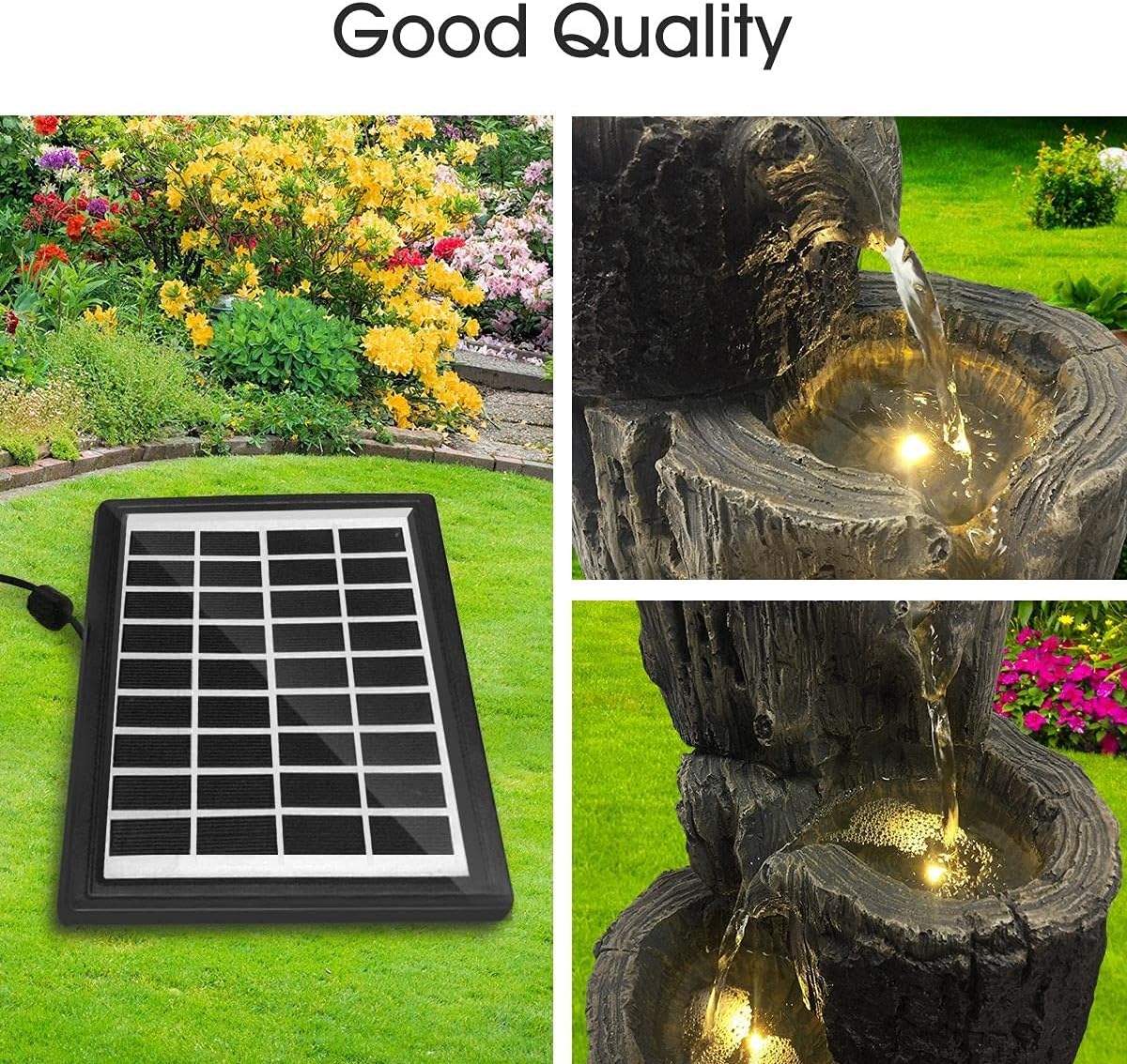 Solar Fountain Solar Panel Water Features 4 Tiers Garden Outdoor Indoor Bird Bath with LED Light image number 3