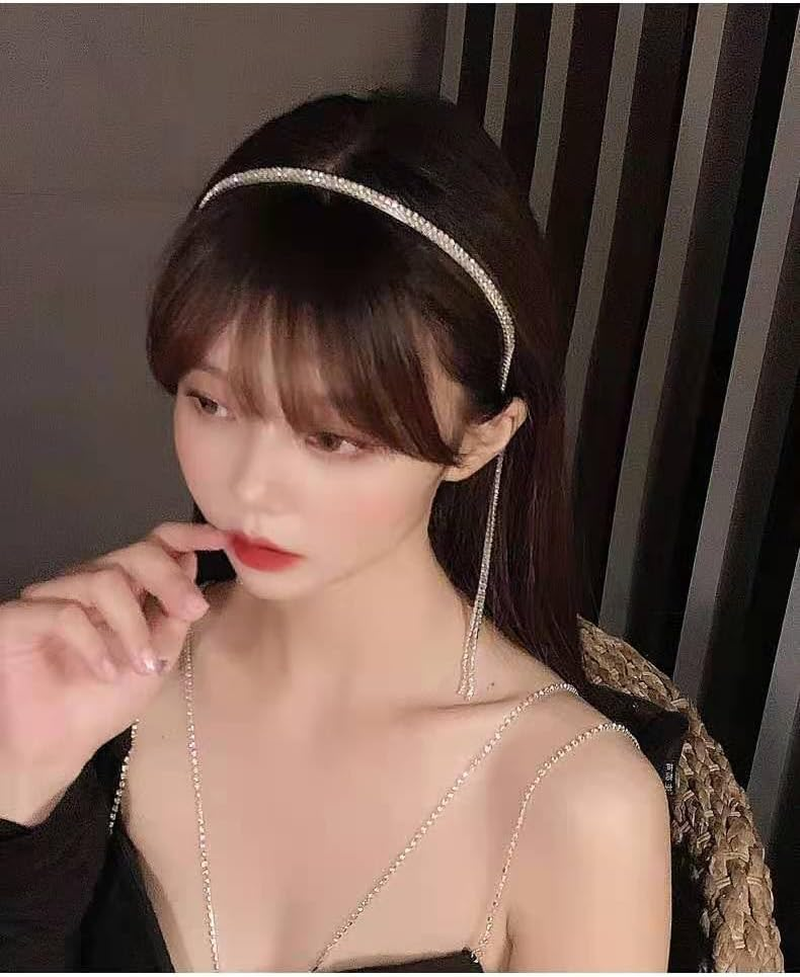 Fdsmall Rhinestone Wedding Headbands, Crystal Tassel Headband, Sparkling Hair Chain, Hair Hoop, Fake Earrings, Bling Hair Bands, Rhinestone Headpiece, Hair Accessories for Wedding, Bride, Girls (02) image number 4