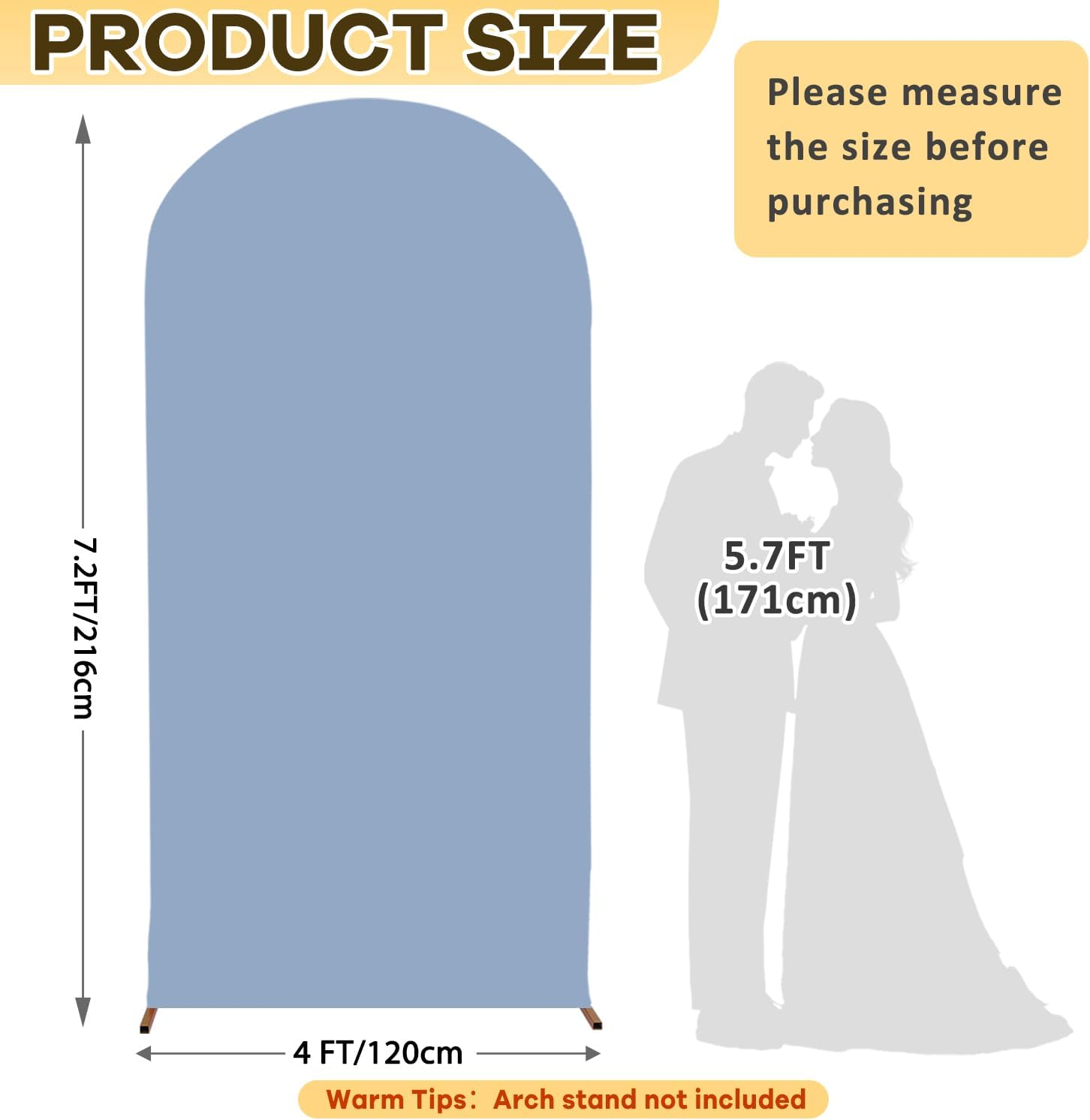 ROMANKAS Dusty Blue Wedding Arch Cover 7.2FT Arch Backdrop Covers Spandex Fitted Arch Covers Stretchy Backdrop Double Sided Stretch Arch Cover for Wedding Party Ceremony Decoration image number 2