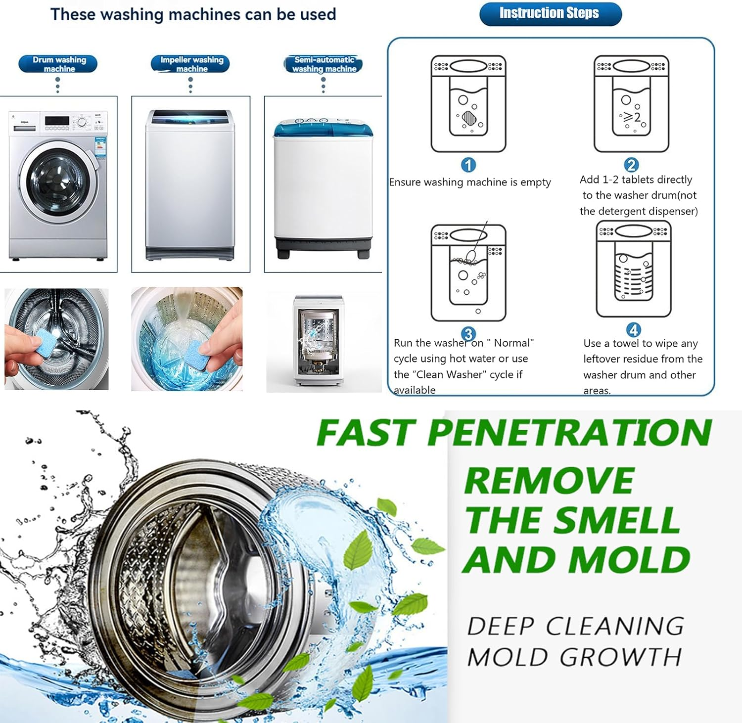 Bundle - Washing Machine Cleaner Tablets (20 Pack) & 7 Oz Mold Remover Gel | Deep Cleaning, Odor & Mold Removal | Multi-Purpose Cleaner for Washing Machines, Household Surfaces & Bathrooms image number 1