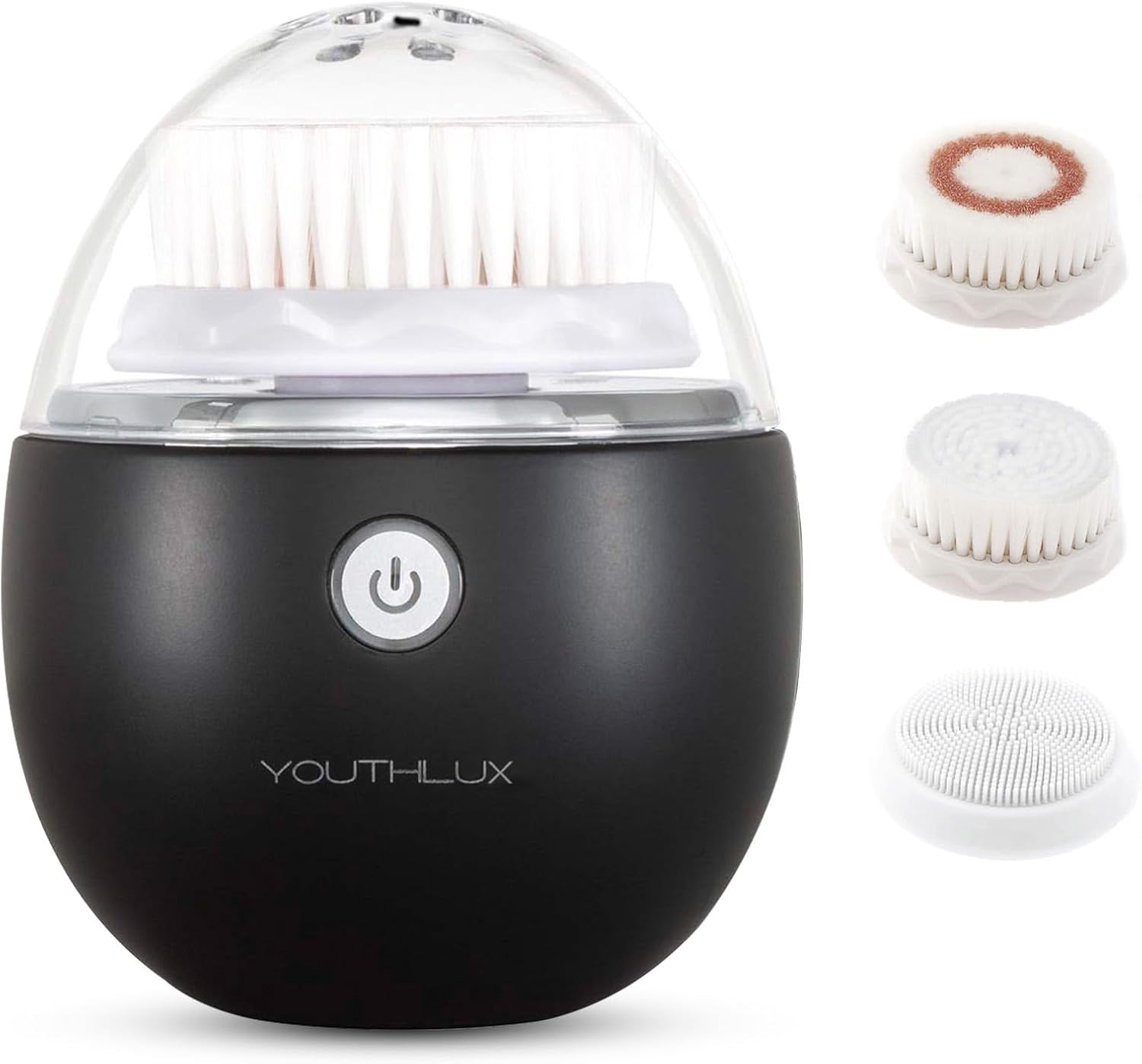 YOUTHLAB Pure Radiance Sonic Facial Cleansing Brush, Vibrating, Electric, 3 Modes, 3 Brush Heads (2 Bristle,1 Silicone), Waterproof, Rechargeable, Exfoliating, Massage, Acne, Black Heads (Black)