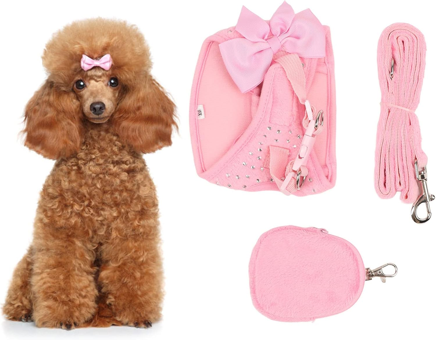 Pet Harness Leash, Rhinestone Decoration Cat Harness Leash Pink Strong Buckle for Pets Cats (S) image number 3