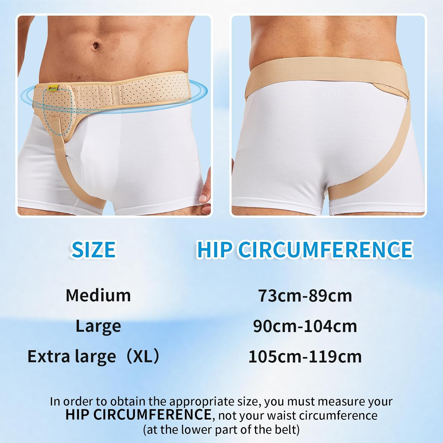 Tenbon Hernia Belt Truss for Men and Women Left or Right Side, Hernia Belt Truss for Single Inguinal or Sports Hernia with Removable Compression Pads for Pre or Post-Surgical Scrotal, Femoral, Comfortable Adjustable Waist Strap Guard, Beige (M) image number 3