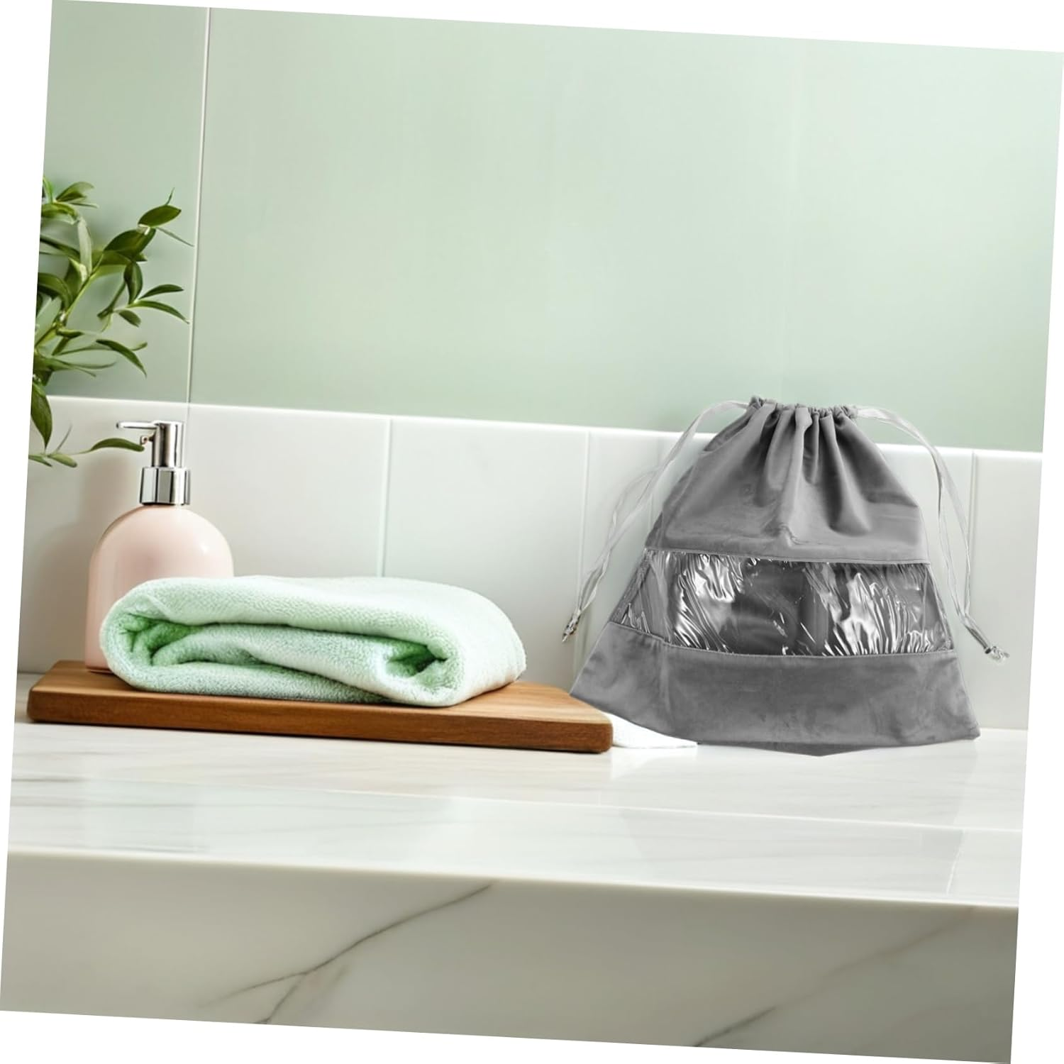 VINTORKY Transparent Drawstring Hair Dryer Bag Small Portable Organizer for Travel and Home Dustproof Storage Pouch for Hair Tools Underwear Makeup Brushes Versatile Scratch Resistant - Grey image number 5