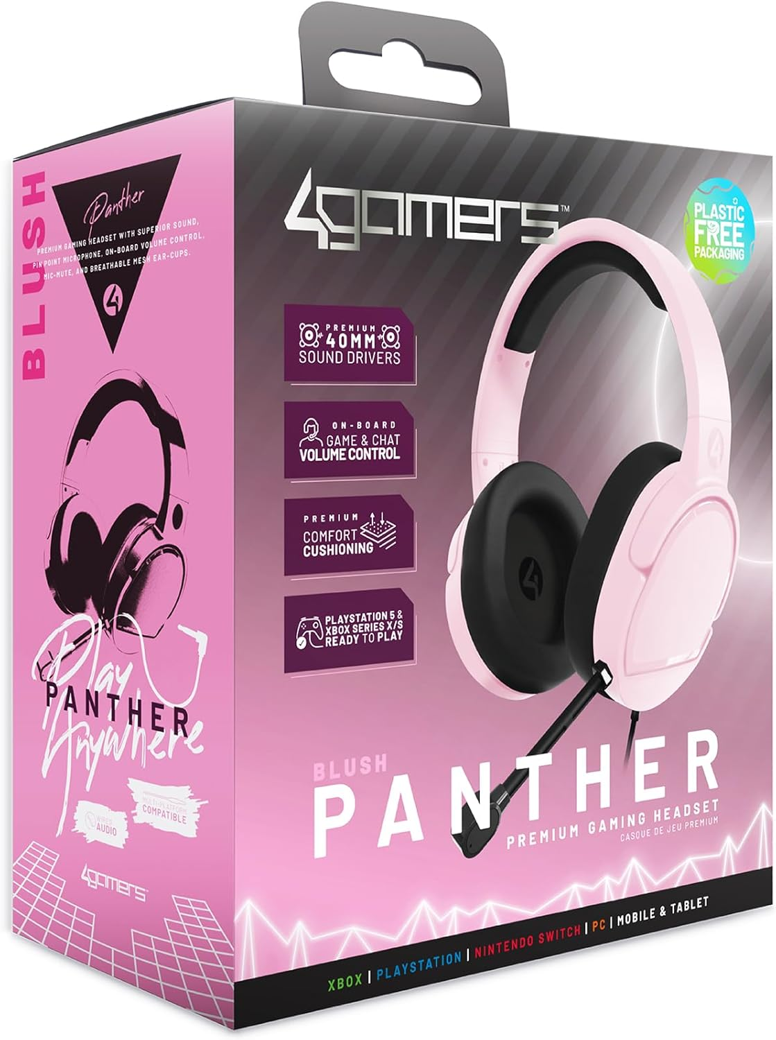 PC Accessory: Wired Headset - 4Gamers PANTHER Headset - Blush: Compatible with PC, Switch, PS5, Xbox X|S - Cosmic Purple image number 2