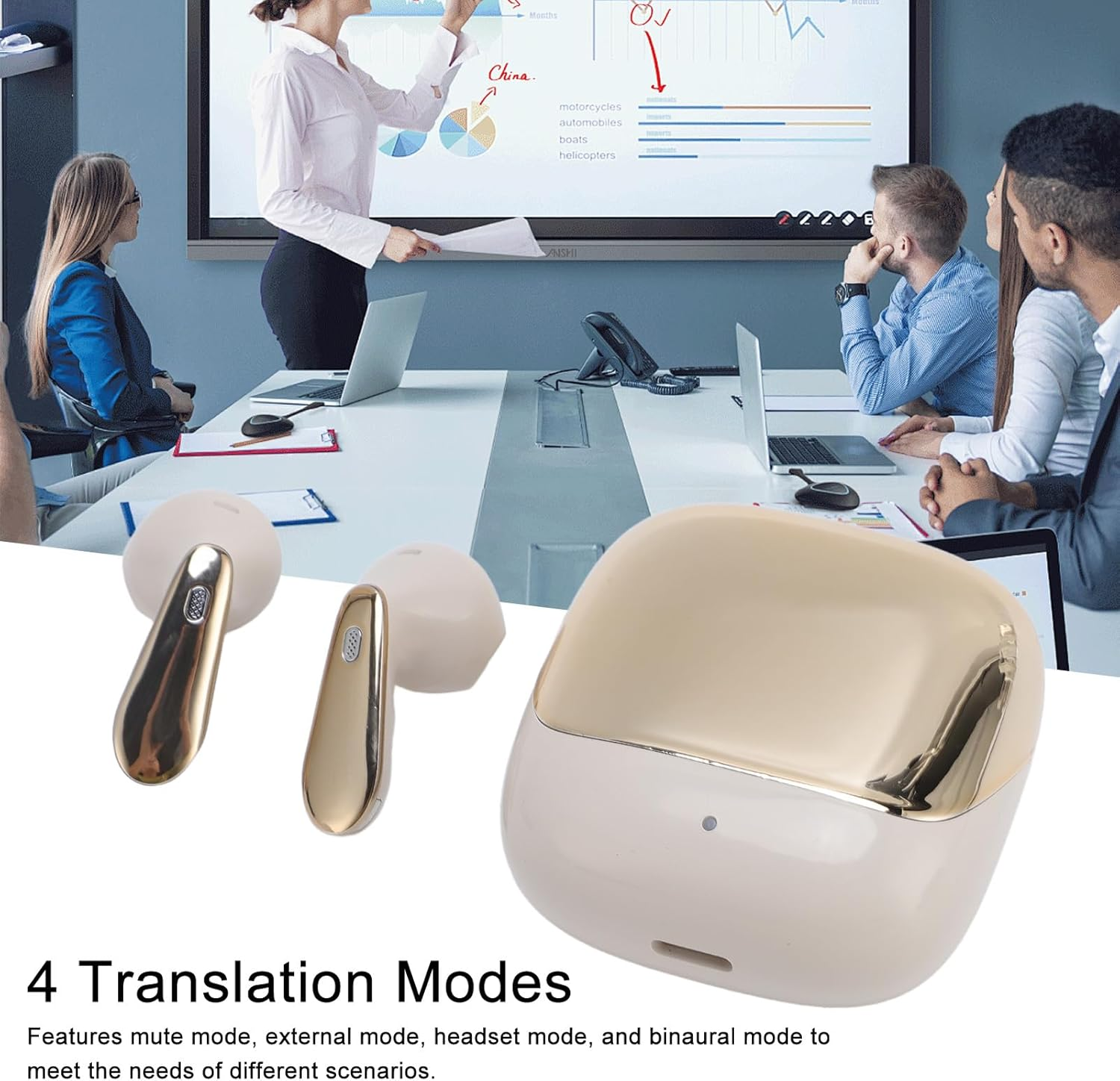 Generic Translation Earbuds, Translation Earbuds Real Time Translator for 150 Languages, Rain Proof Noise Reduction for Business Meeting image number 1