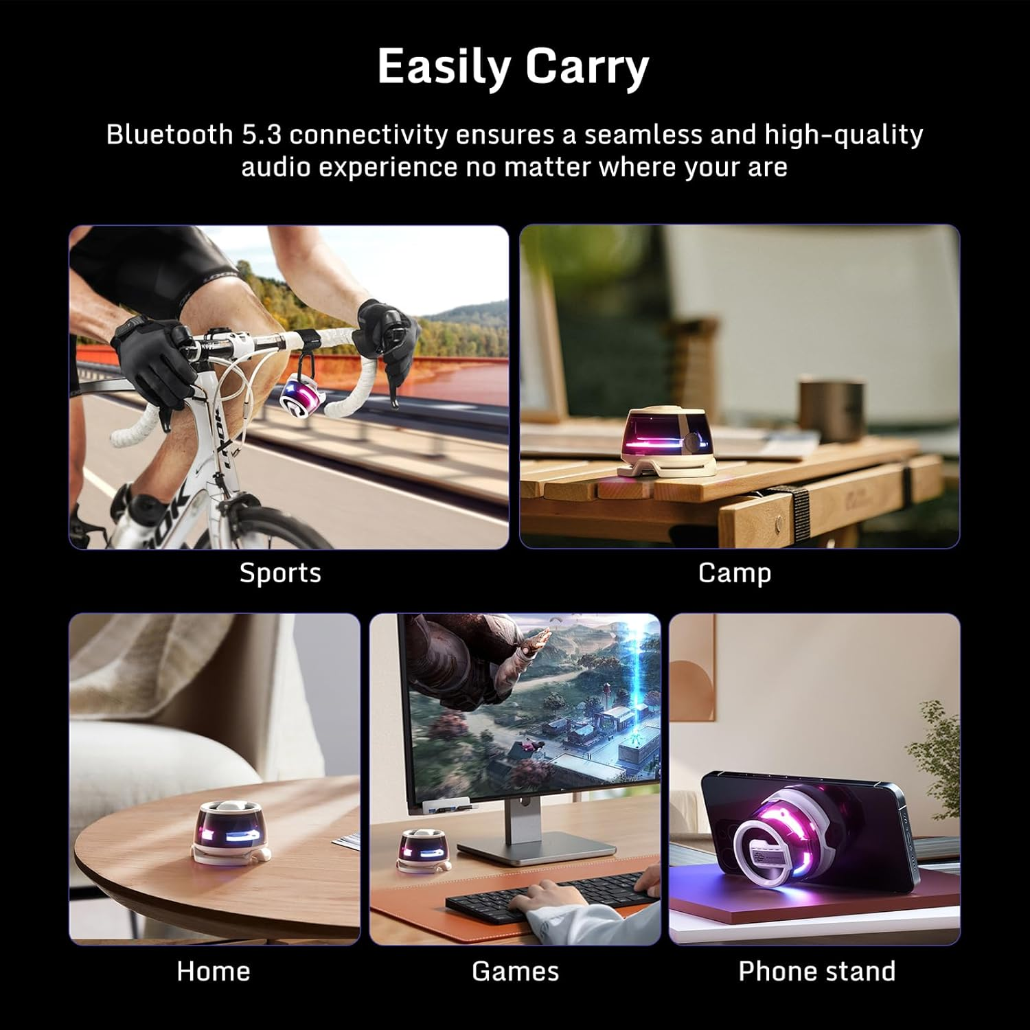 Nubia Redmagic Mini Bluetooth Speaker, Phone Stand with Small Speaker, BT 5.3, RGB Light, Game/Music Mode, Wireless Portable Magnetic Speaker for Golf Cart, Travel, Shower, Outdoors or Metal Surface image number 2