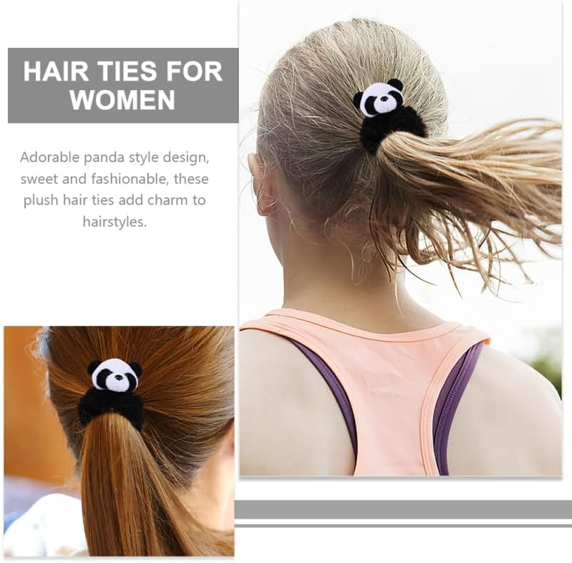 FOMIYES Fluffy Panda Hair Bobbles Pack of 2 Soft Plush Hair Accessories Elastic Hair Bands for Girls and Women Black White Design Non-Slip for Everyday and Party image number 1