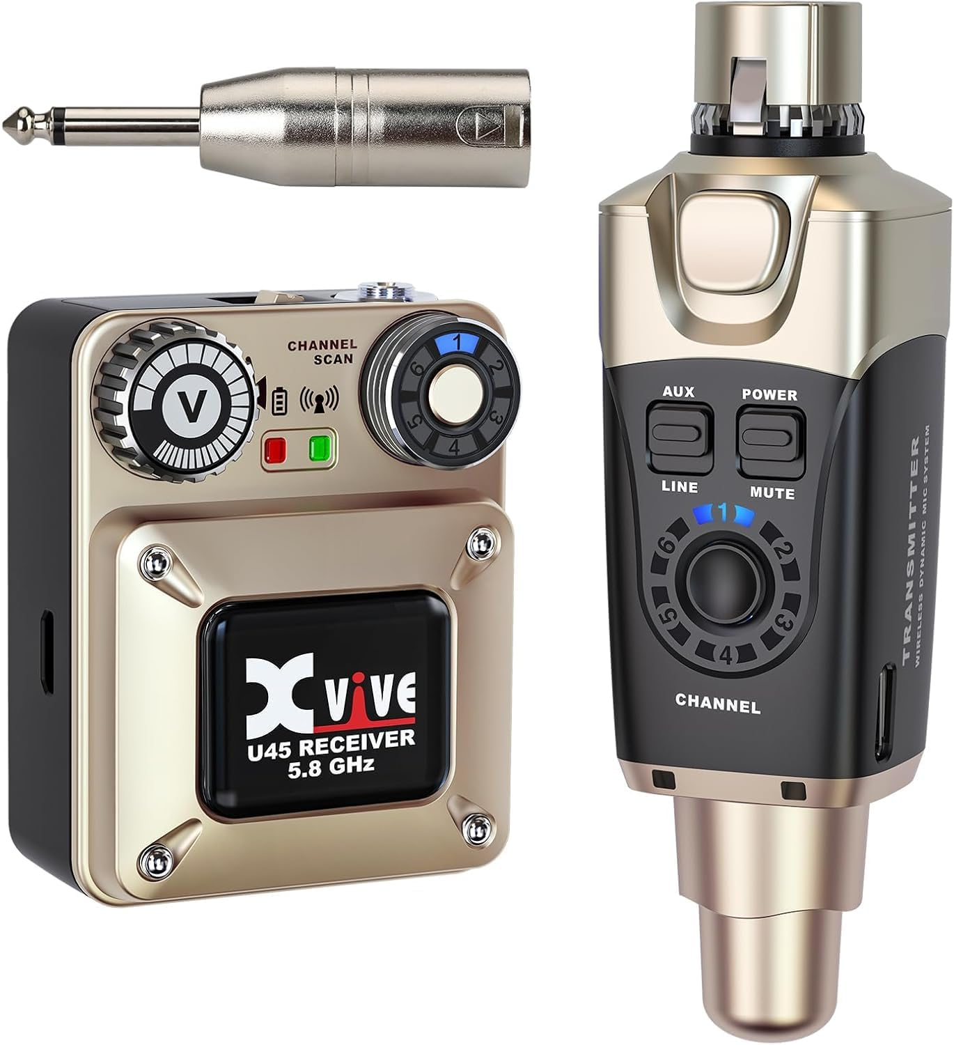 Xvive U45R4 Wireless in Ear Monitor System 5.8Ghz IEM System 1 Transmitter and 4 Bodypack Receiver for Studio, Band Rehearsal, Live Performance, Channel Scan Mode