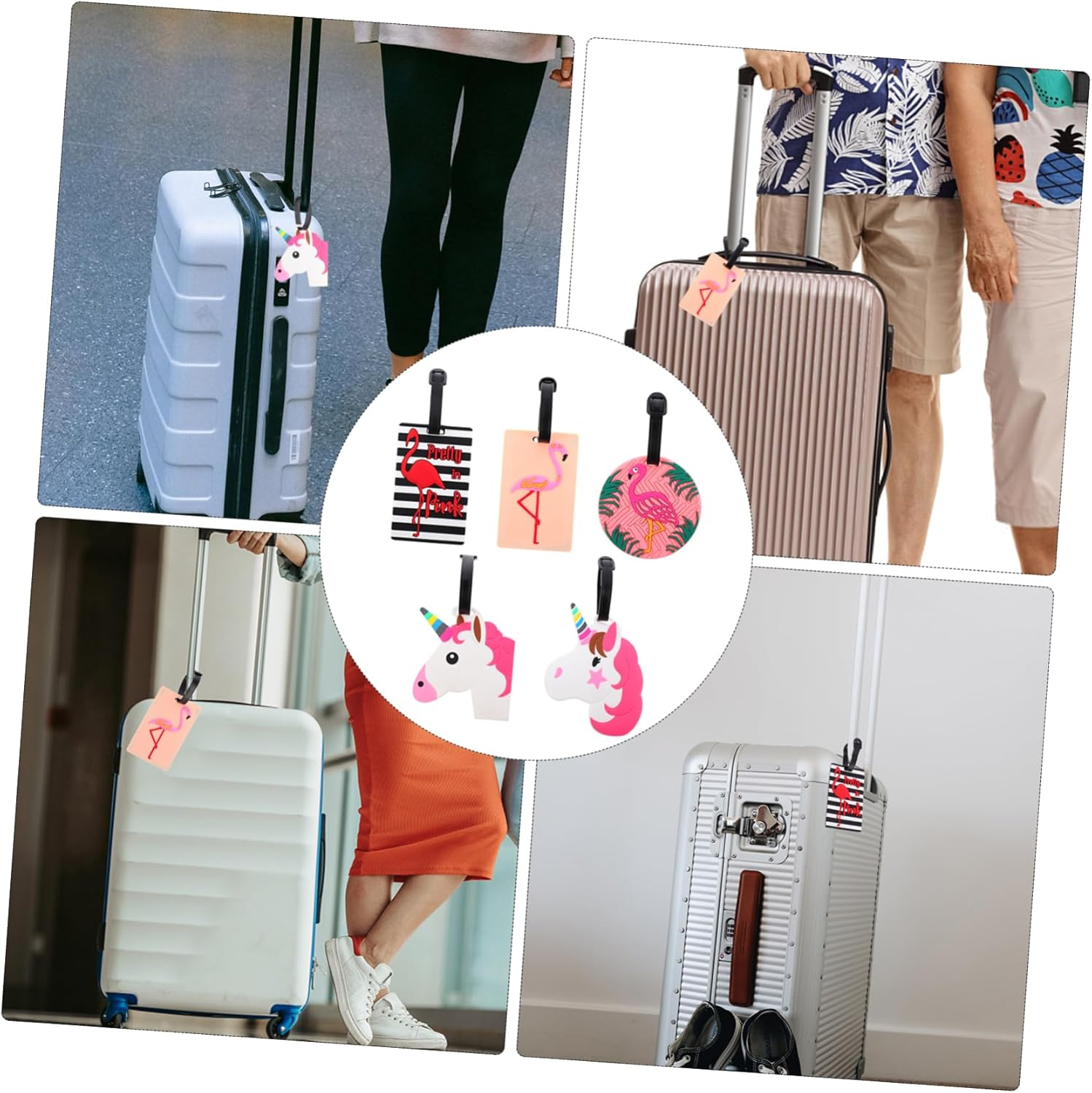 LIGIGWASH 5Pcs Luggage Tag Set Suitcase Luggage Identifiers Travel Baggage Labels Flamingo Theme Material for Men Women Boys and Girls image number 4