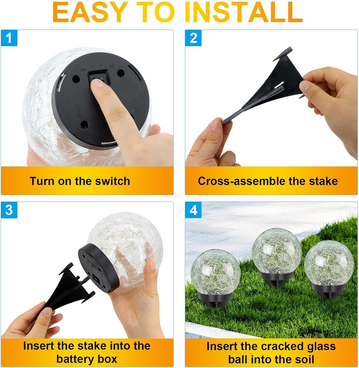 YWYWLED Solar Garden Lights - Two Lighting Modes 4.7&rsquo;&rsquo; Cracked Glass Solar Lights, 30 Leds Solar Lights for outside Garden Patio, Porch, Lawn, Yard Decorative (Warm White, 2 Globes) image number 1