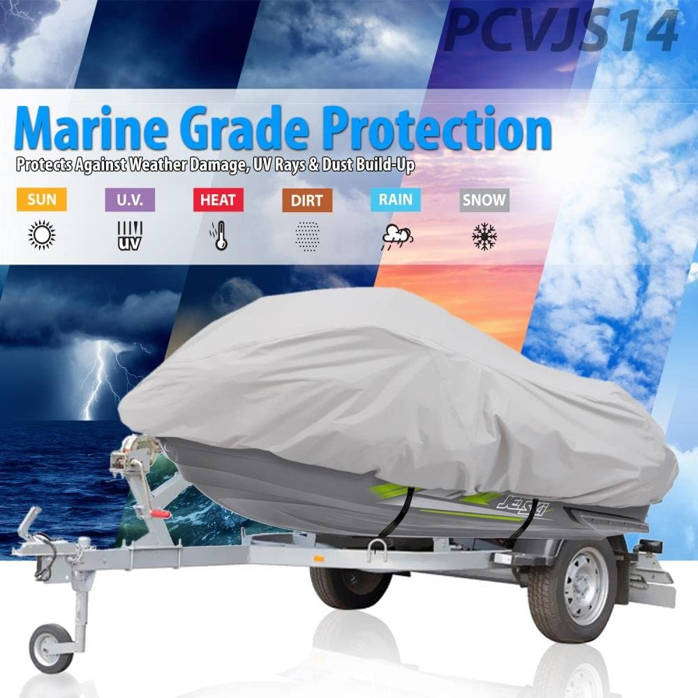 Pyle Waterproof Heavy Duty Jetski Cover - 139&rsquo;&rsquo; - 145&rsquo;&rsquo; Inch Mildew Resistant Watercraft Storage Cover with Adjustable Strap & Elastic Cord for Tight Custom Fit - Marine Grade Protection - PCVJS14 image number 3