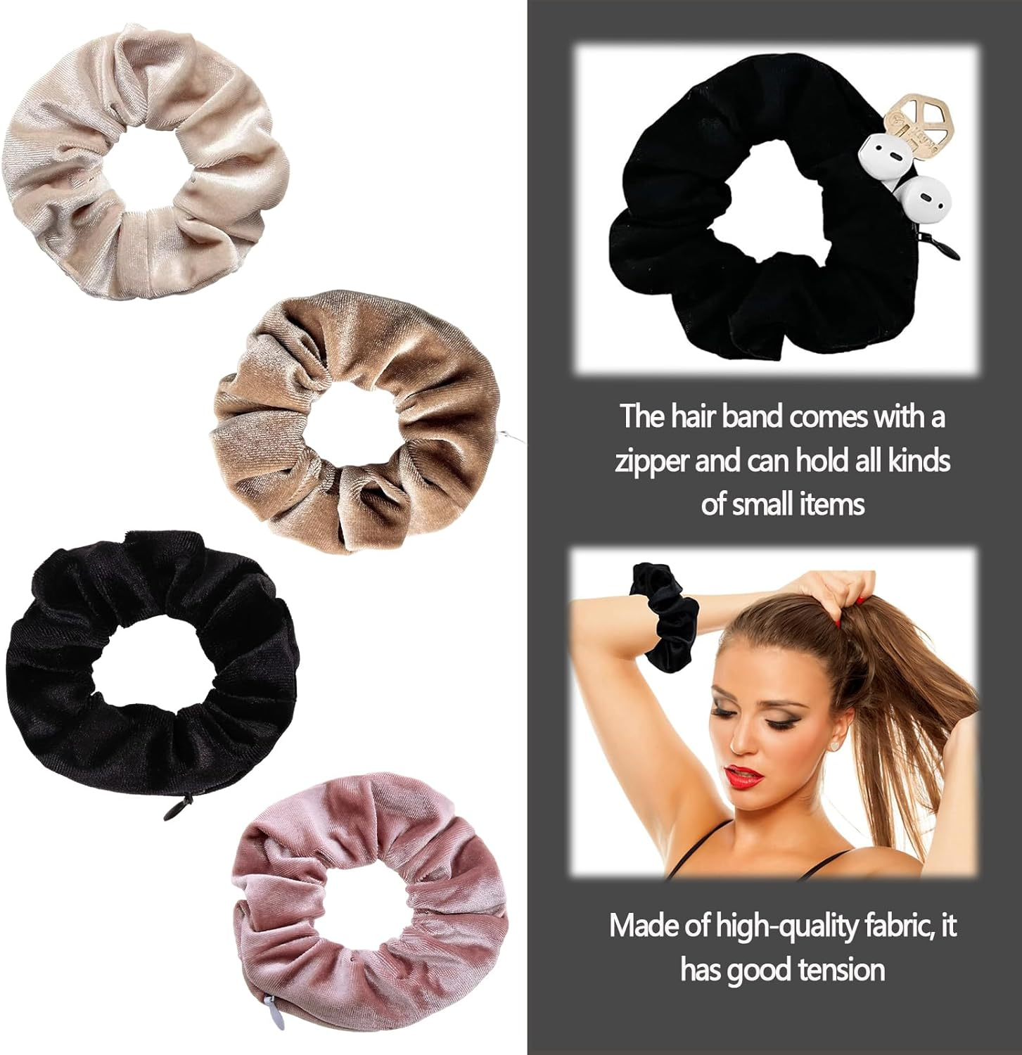 Pack of 4 Scrunchies, Women'S Elastic Hair Bobbles without Marks, Scrunchies Hair Scrunchies Elastic Hair Bands for Girls and Women (Many Colours) image number 4