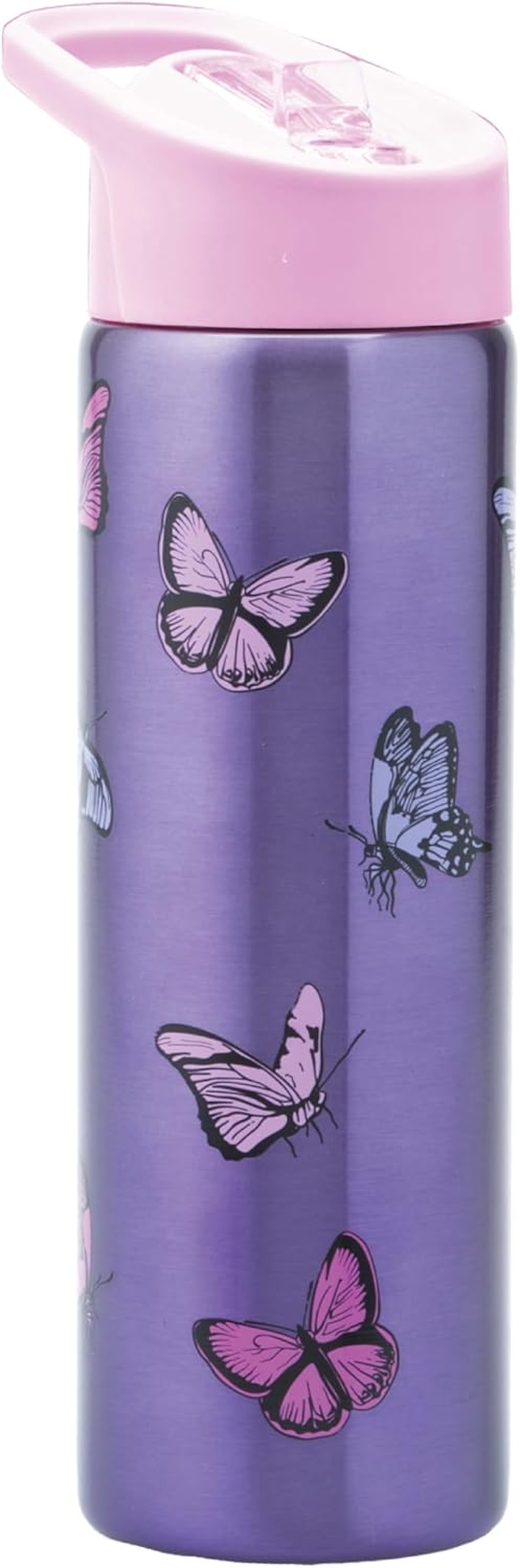 Smash Stainless Steel Drink Bottle with Flip Top Lid and Straw - Butterfly 750Ml Purple image number 4