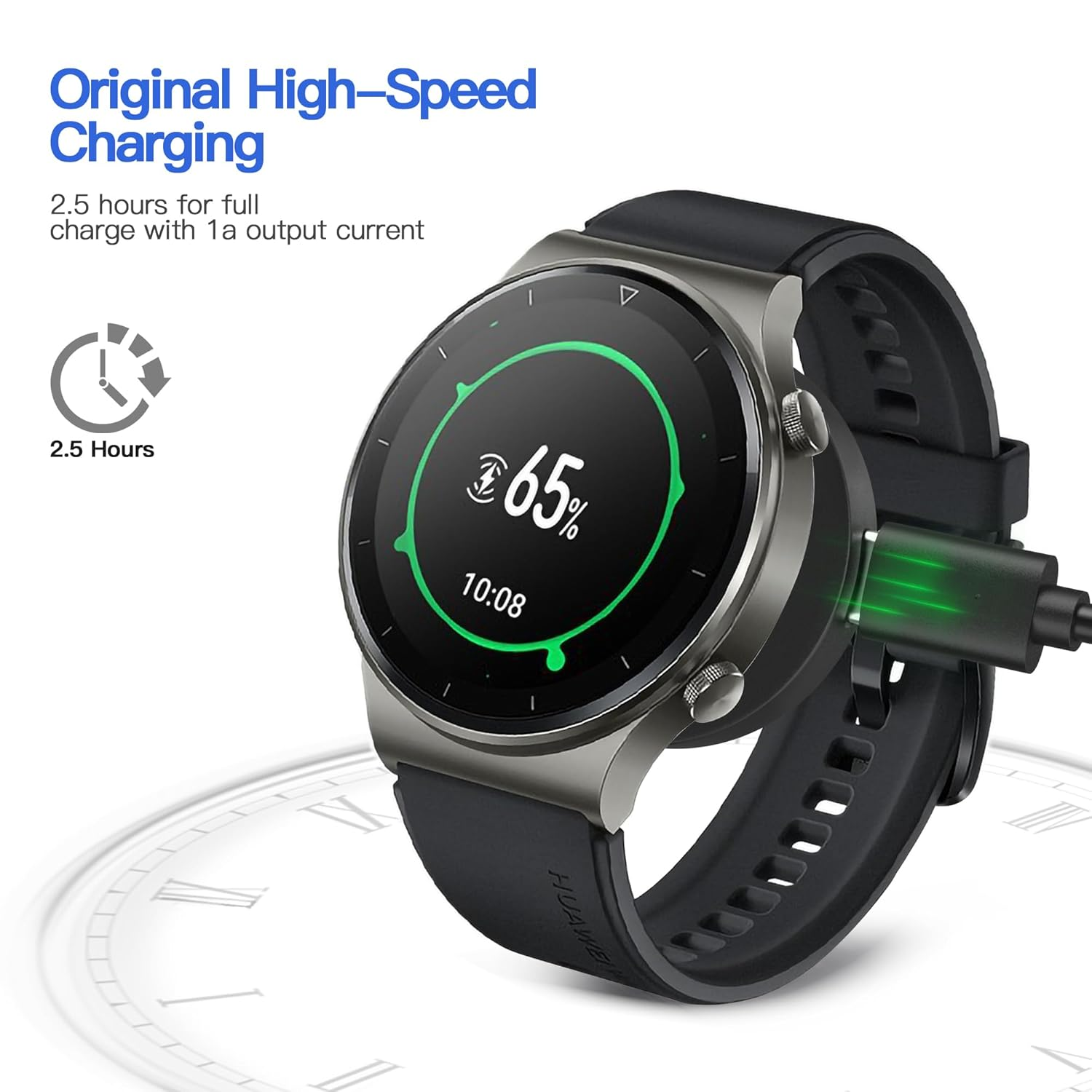 AWINNER Charger Compatible with Huawei Watch Charger Cable,Smartwatch Replacement USB Adapter Charge Cord Magnetic Charging Dock (Black 1 Pack) - Black 1 Pack image number 6