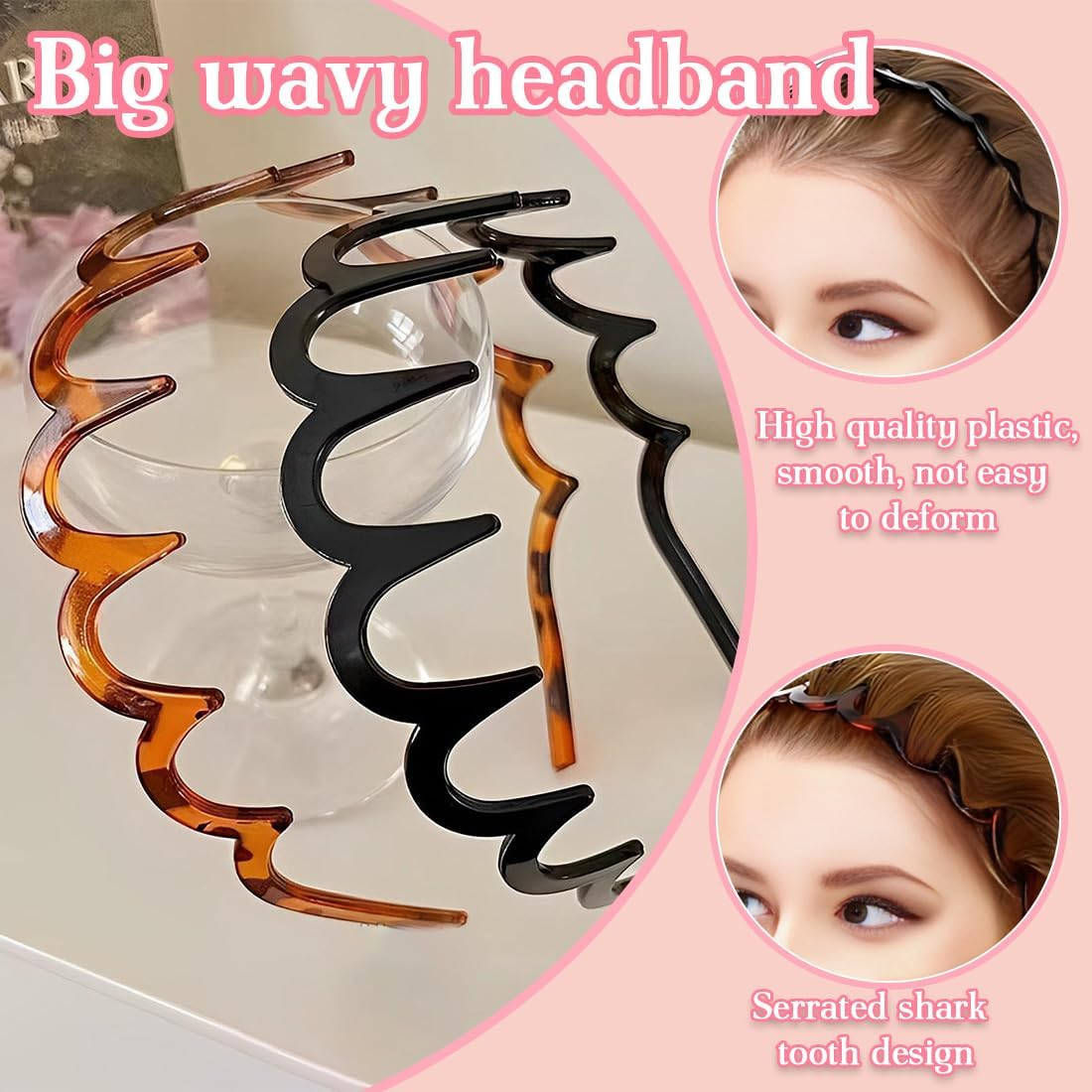 DWFEYOI Zigzag Hair Band Pack of 4 Shark Tooth Hair Comb Hair Band Wavy Plastic Headband Make up Headband for Sports Fitness Daily for Women and Girls, Hair Band Women image number 2