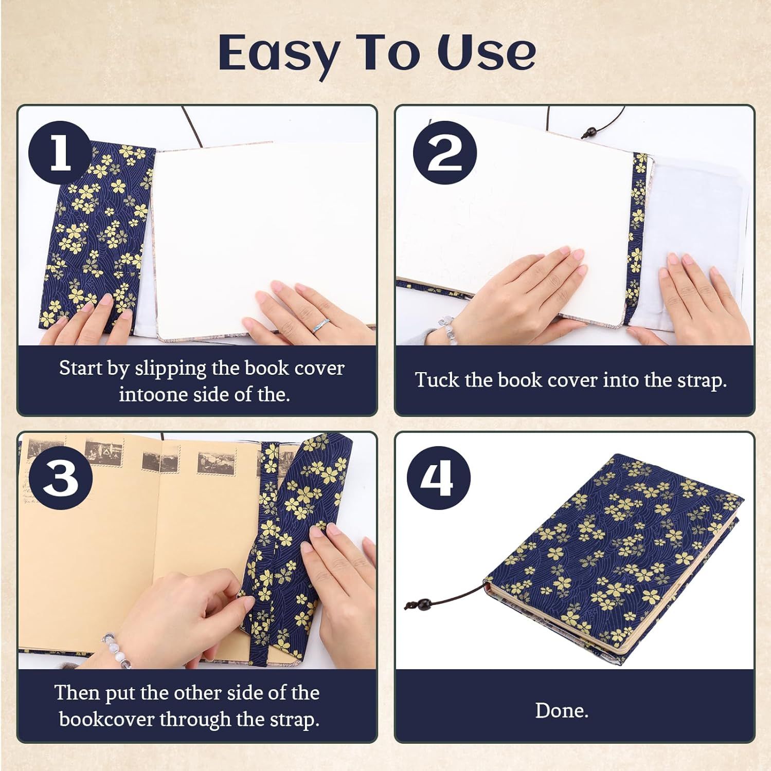 A5 Size Paperback Book Cover Protector, Adjustable Canvas Book Sleeve for Reading Lovers, Floral Print Soft Cloth Notebook Cover for Hardcover Bible Journal Textbook (Style A, A5) image number 1