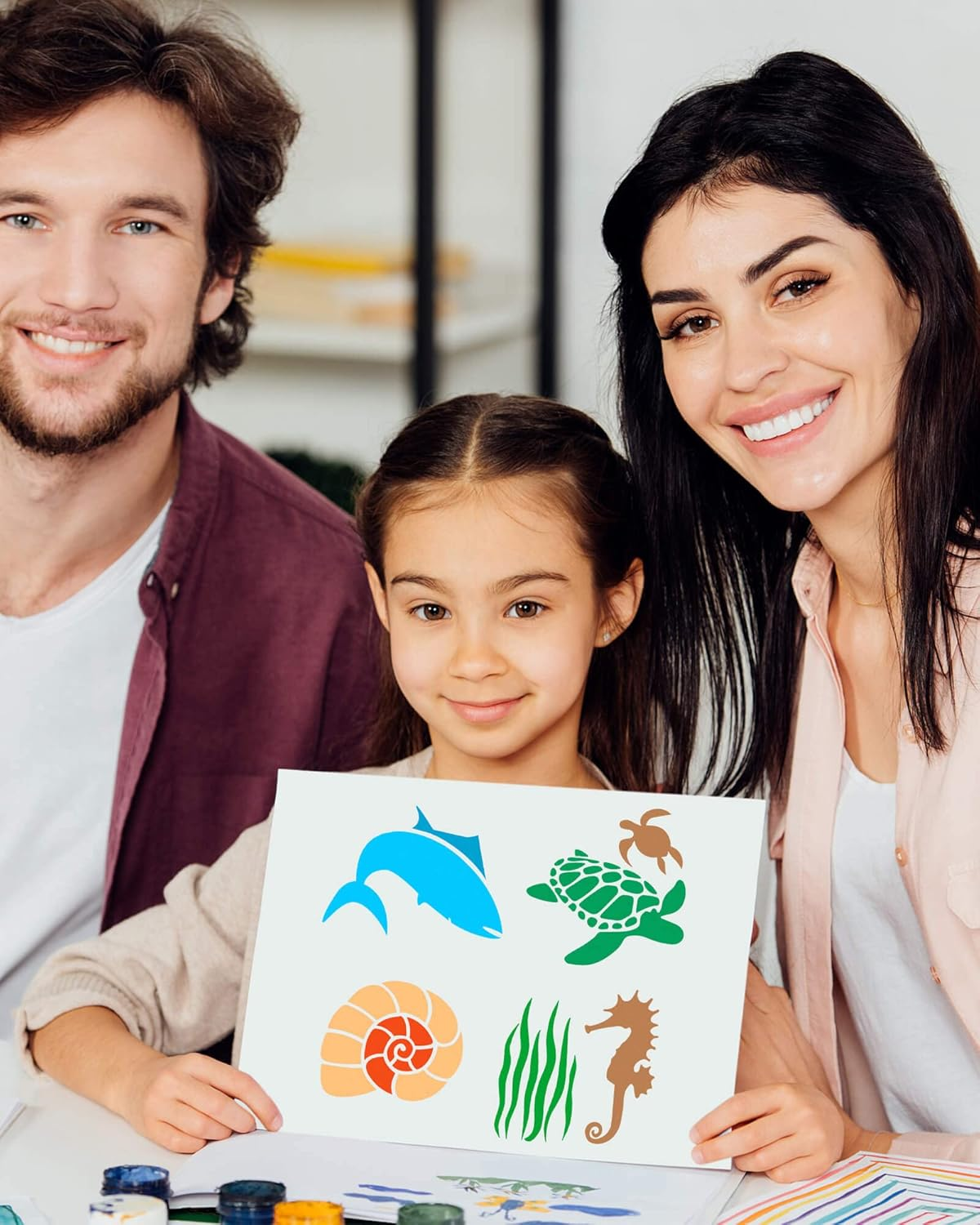 Vomika 36PCS Reusable Ocean Creatures Stencils, Sea Animal PET Template, DIY Craft Paint Stencil with Metal Open Ring, for Painting on Floor Wall Wood Paper Fabric Furniture, 5.1X5.1 Inches image number 5