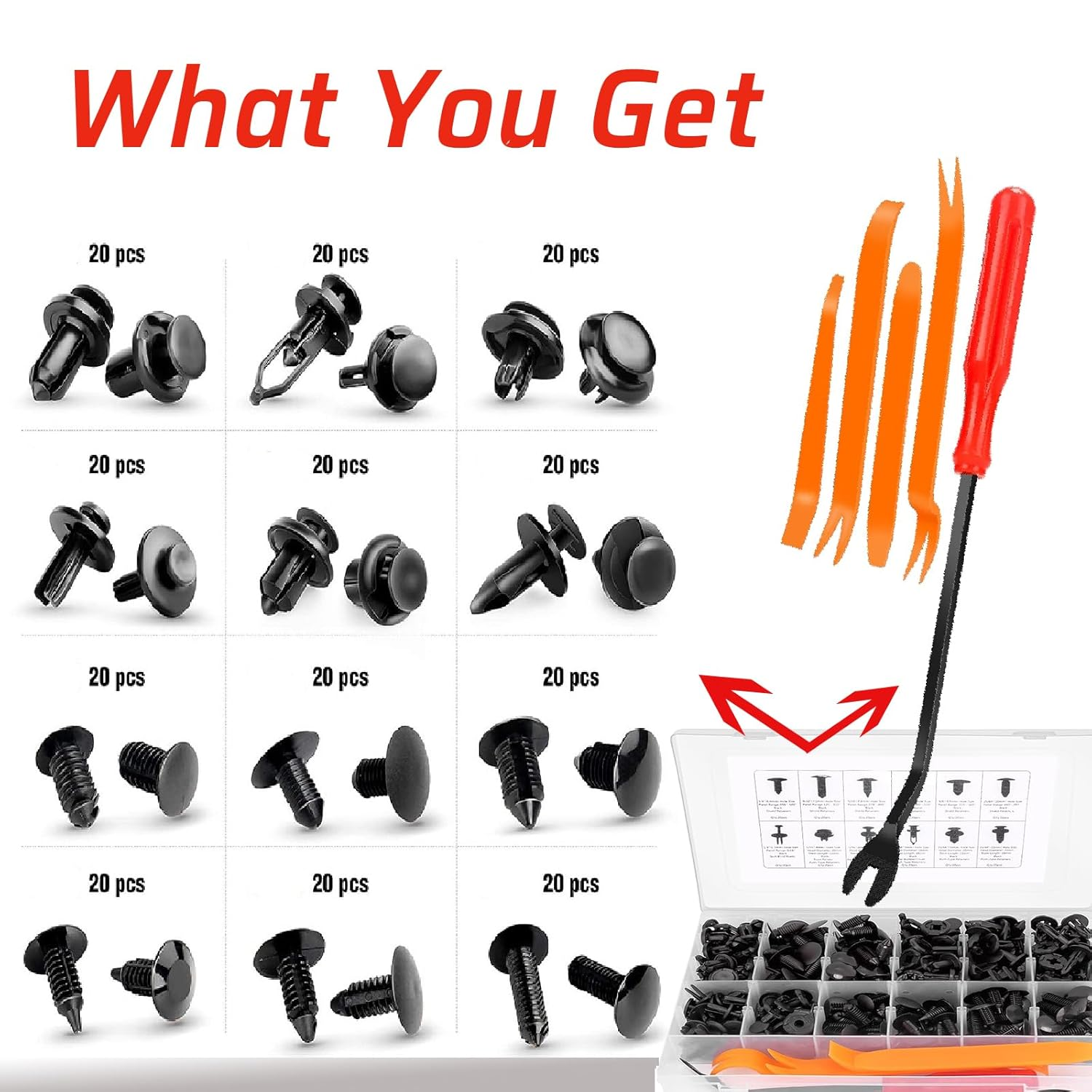 240PCS Car Push Retainer Clips Kit, Universal Automotive Push Retainer Clips Set with Plastic Storage Box, 12 Sizes for Ford, GM, Chrysler, Toyota, Honda image number 3