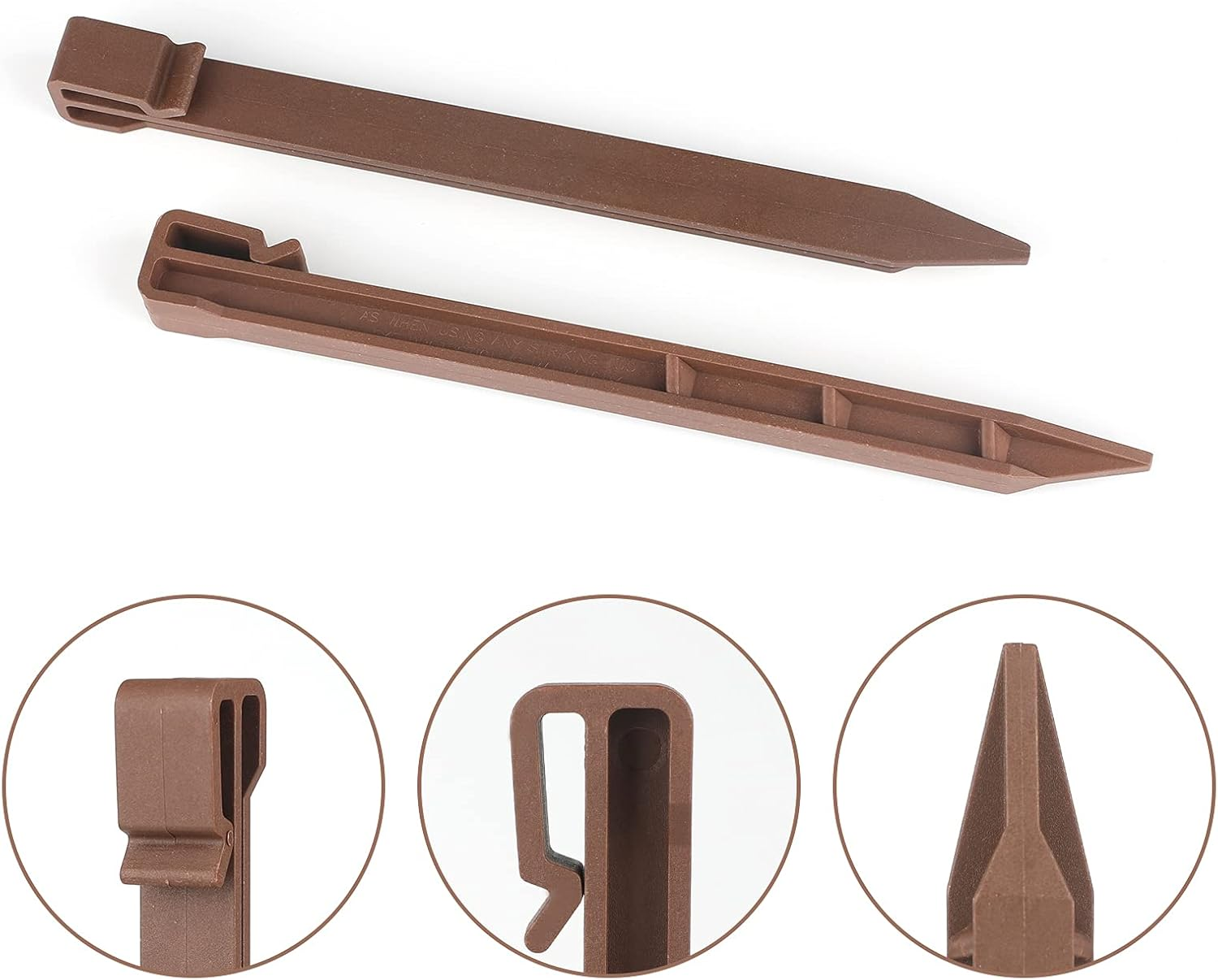 KINGLAKE Garden Landscape Edging Stakes 9.7 Inch 12 Pack Heavy Duty Plastic Garden Netting Ground Stakes,Anchoring Spikes for Edging & Terrace Board (Brown) image number 3