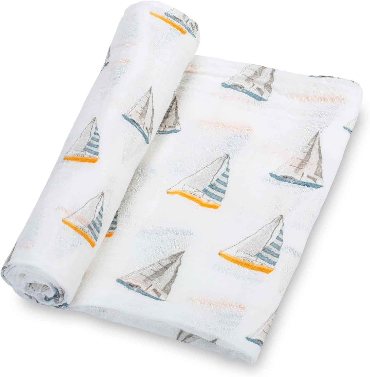 Lollybanks Swaddle Blanket | 100% Muslin Cotton | Gender Neutral Newborn and Baby Nursery Essentials for Girls and Boys, Registry | Sailboat Print