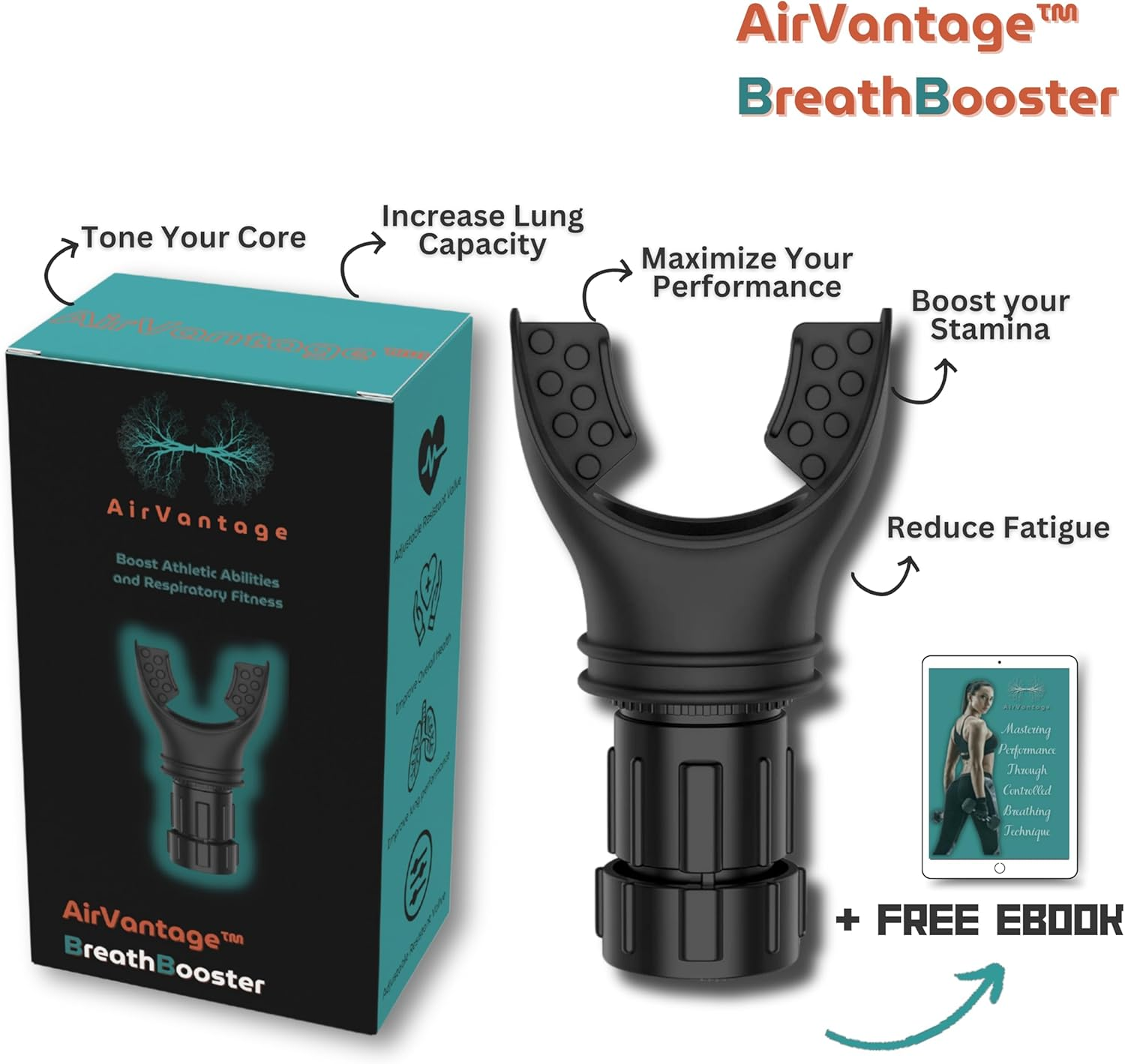 Airvantage Natural Breathing Exerciser Trainer for Drug-Free Respiratory Therapy │ Breathe Easier with Stronger Lungs │ Guided Ebook Included (Black) image number 4