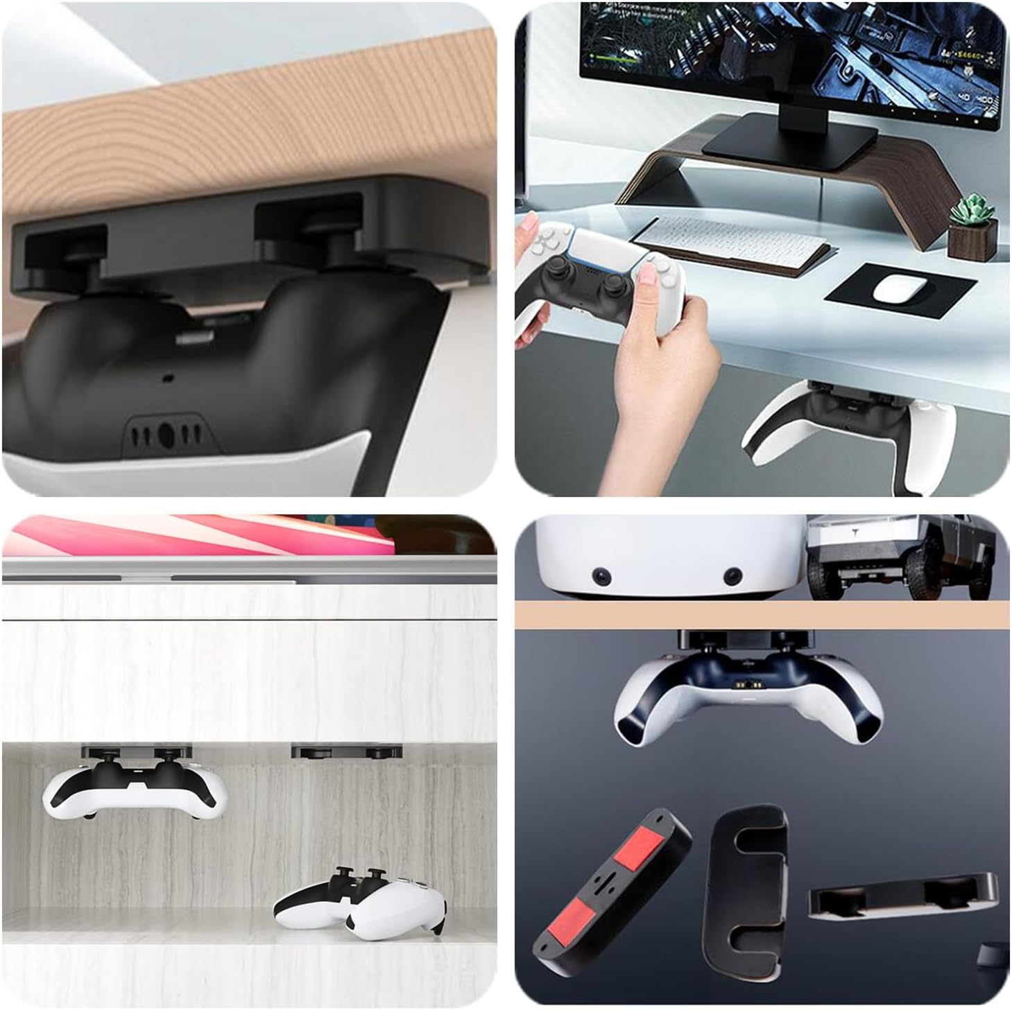 JCZD 2 Pcs under Desk Controller Holder Replacement Compatible with PS4 PS5 - Black ABS under Desk Mount (9X3.9X1.3Cm)