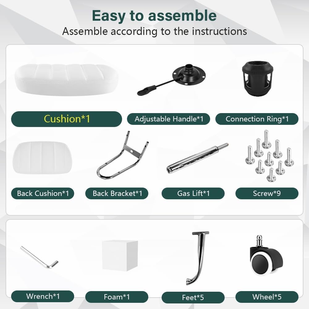BFTOU Square Swivel Stool with Wheel Perfect for Work SPA Shop Massage Height-Adjustable and Cost-Effective Rolling Stool Chair with Back (White) image number 3