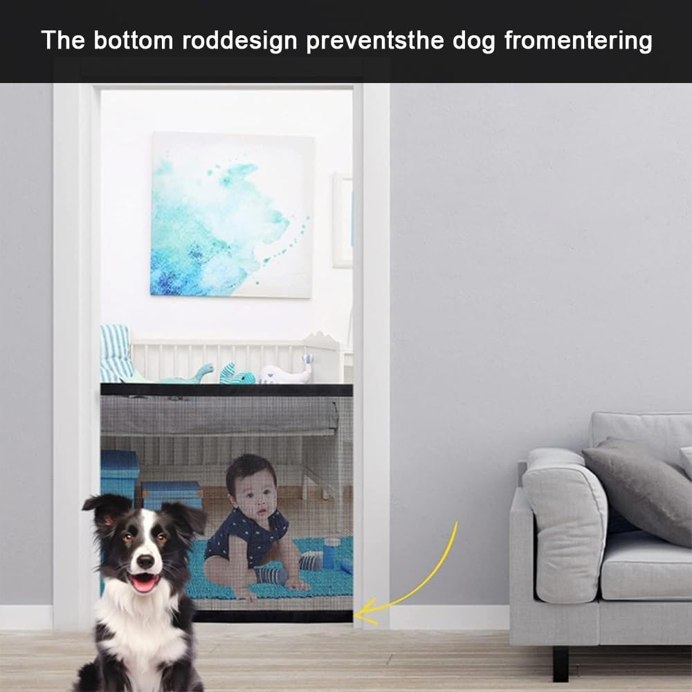 TOMVAES Pet Safety Guard Mesh Dog Gate,Portable Folding Mesh Magic Gate, Safety Gate,Safe Guard Install Anywhere,Ideal for Corridors, Stairs, Balconies,72 * 120Cm,Black image number 3