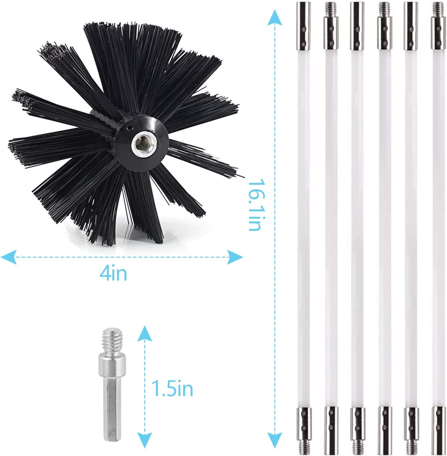 21.5Ft Chimney Cleaner Brush Kit, Duct Vent Rotary Cleaning Set,With 16 Flexible Rods, Brush Head, Gloves, Hexagonal Bar Chimney Sweep Kit for Fireplace/Dryer Vent/Sewage Pipe (Sets of 19Pcs) - Sets Of 12Pcs image number 2