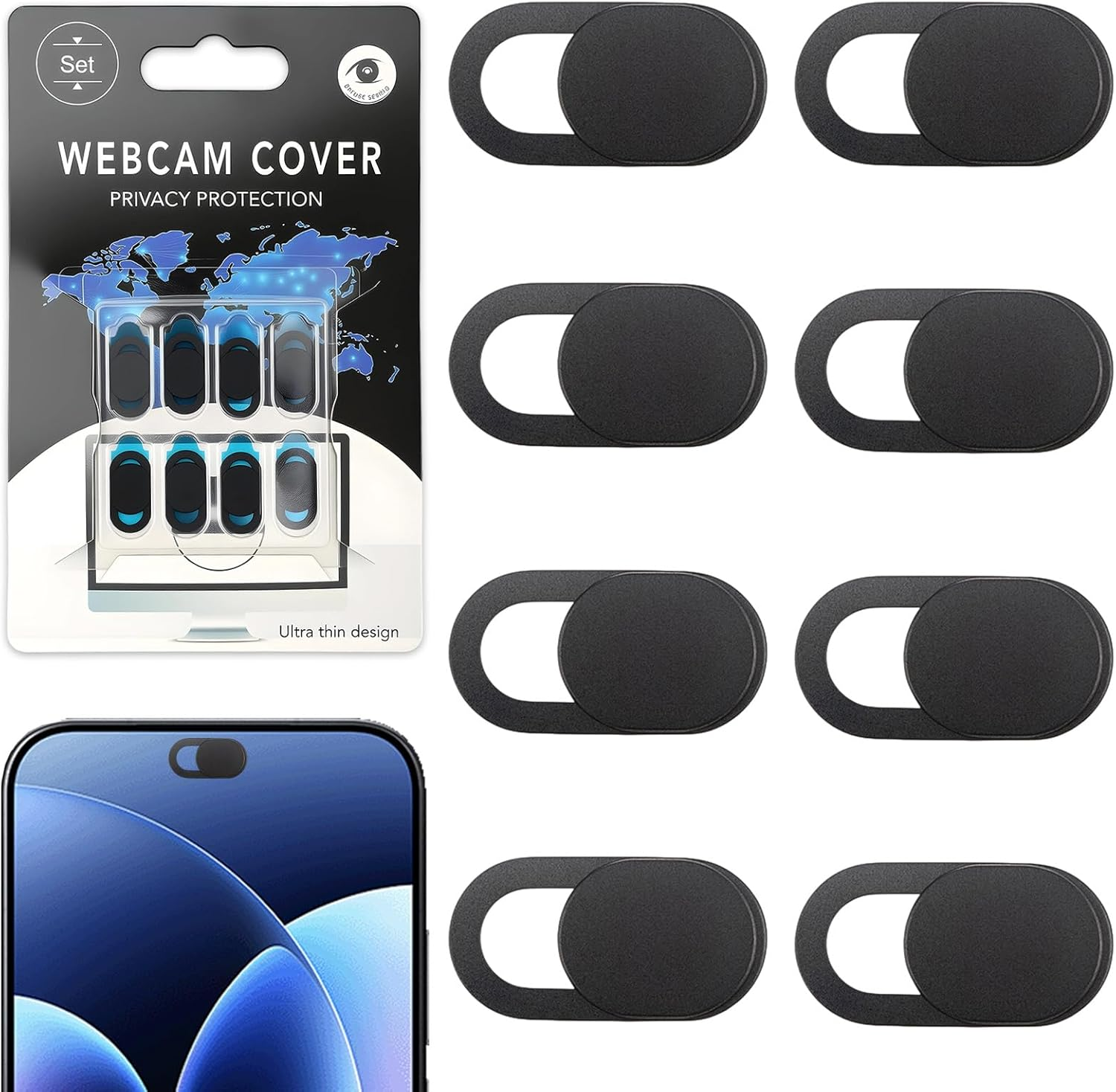 8 Pcs Laptop Camera Slide Cover, Privacy Webcam Cover, Ultra-Thin Camera Protector for PC Tablet Smartphone Computer, Prevent Peeping Secure Online Privacy Protection Easy to Use Durable image number 1