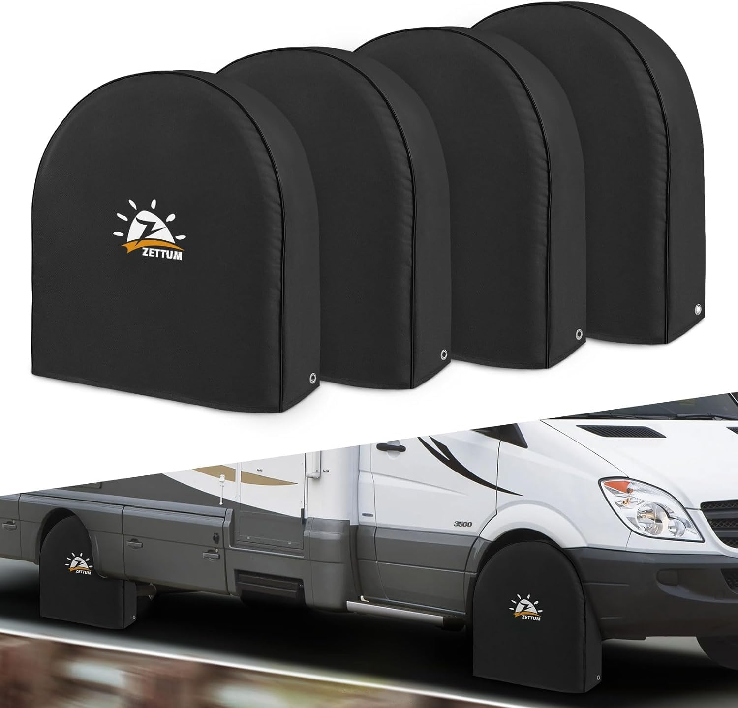 Zettum Pack of 4 Tyre Covers for Total Wheel Diameter 33-35 Inch (83-88 Cm), Wheel Cover 600D Oxford PU Coating Heavy Duty & Waterproof Replacement Wheel Covers for Vehicle, SUV, Van, MPV image number 5