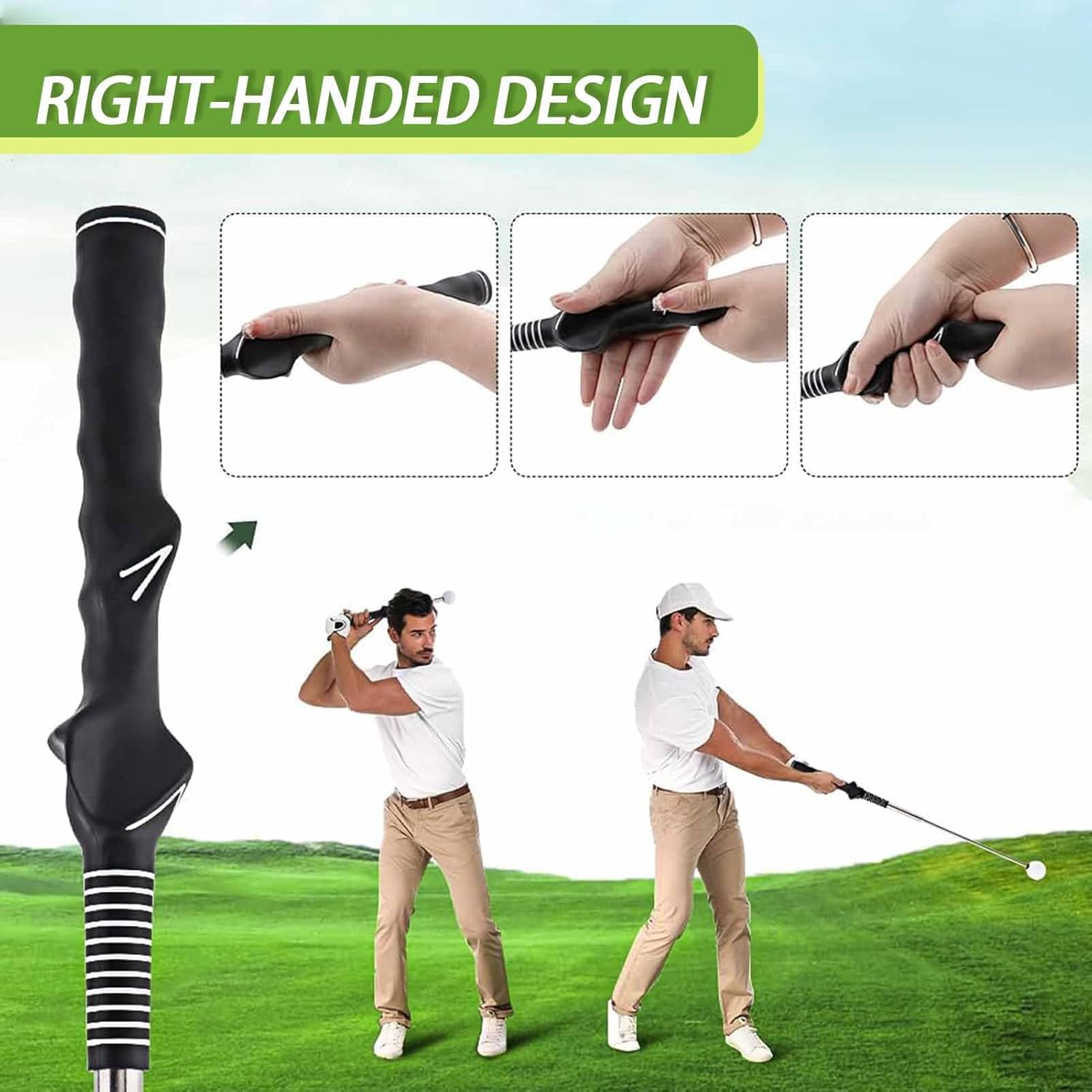 2-Pack Golf Training Grip Aid, 26 Cm Right-Handed Golf Club Grip Trainer, Black image number 4