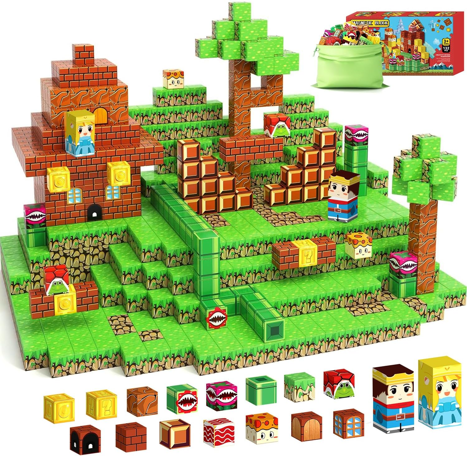 Magnetic Blocks Cubes 132PCS for Boys & Girls Age 3-4 4-5 6-8,STEM Montessori Sensory Toys for Toddlers for 3+ Years Old, Magnetic Construction Toys image number 6