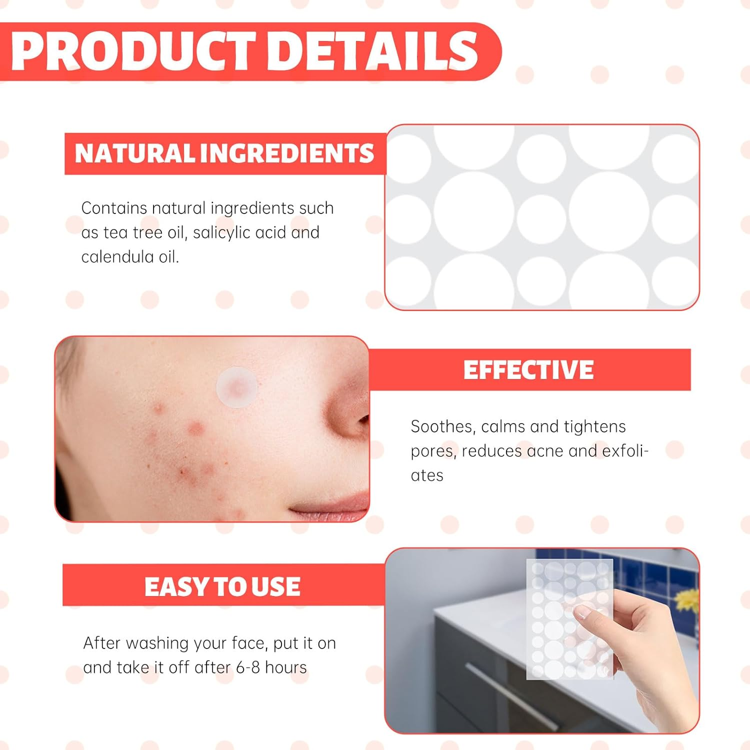 360Pcs Pimple Patches for Face, Acne Patches 2 Size, Hydrocolloid Patches for Covering Zits and Blemishes, Invisibly Thin Spot Stickers for Face and Skin, 288Pcs Day Use + 72Pcs Night Use (360) image number 3