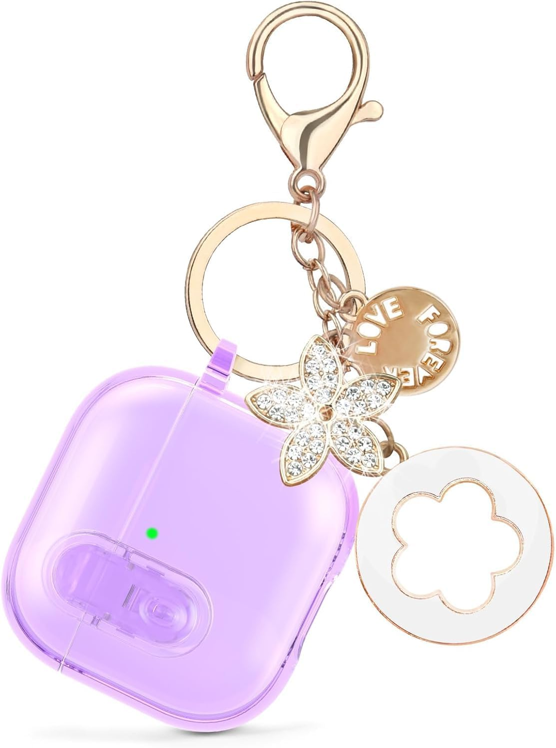 Oiltomn with Safety Lock Cute Clear Case Compatible with Apple Airpods 4 Cases 2024 Women, Soft TPU Transparency for Air Pods 4 Case Ipods 4 Earbuds Case Girl Bling Keychain -Purple - Purple image number 3