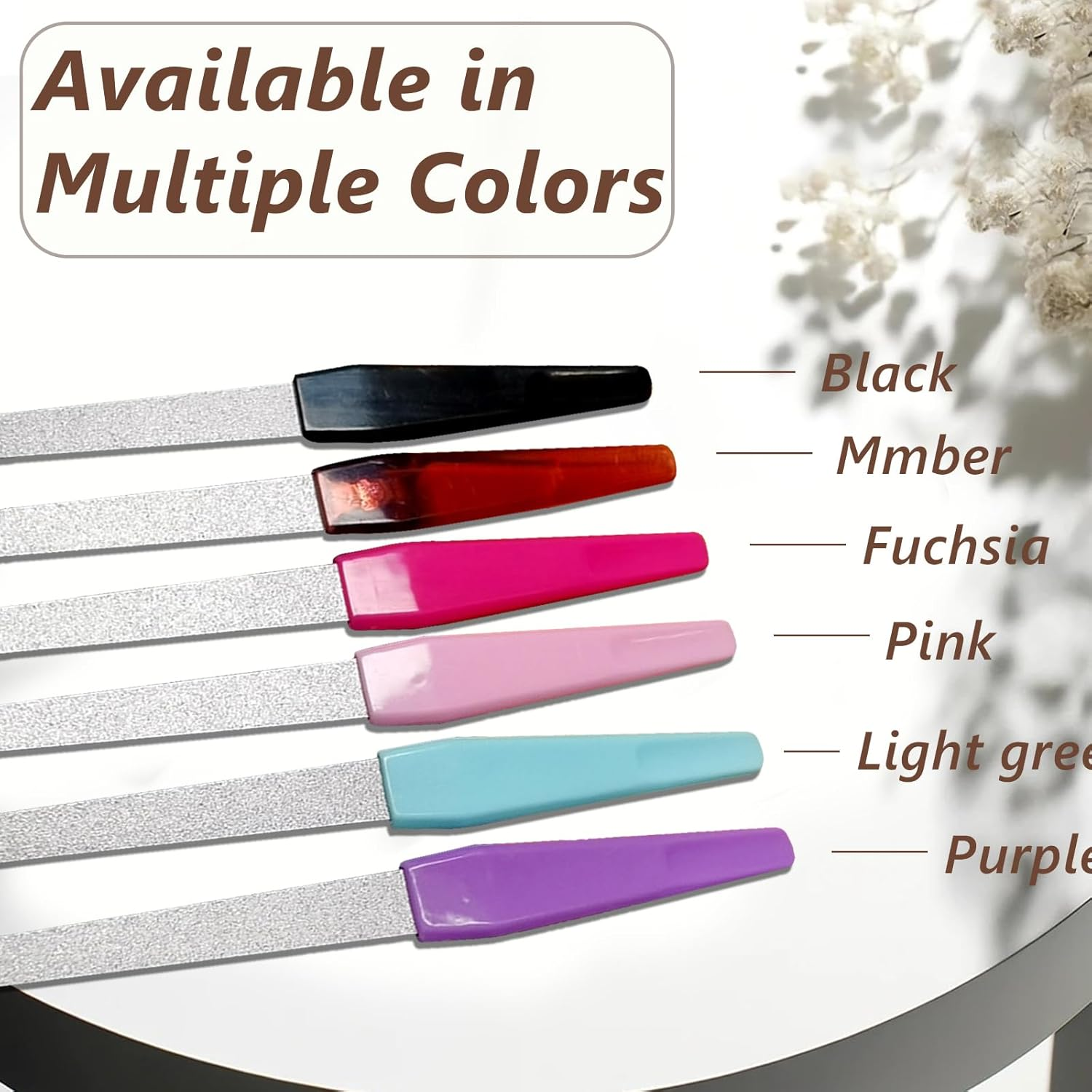 Metal Nail File Set (12 Pcs) - Stainless Steel Nail Files for Natural Nails, Sword-Shaped Fingernail Files with Non-Slip Handle, Sharp Tip, and Sapphire Grit for Women and Men