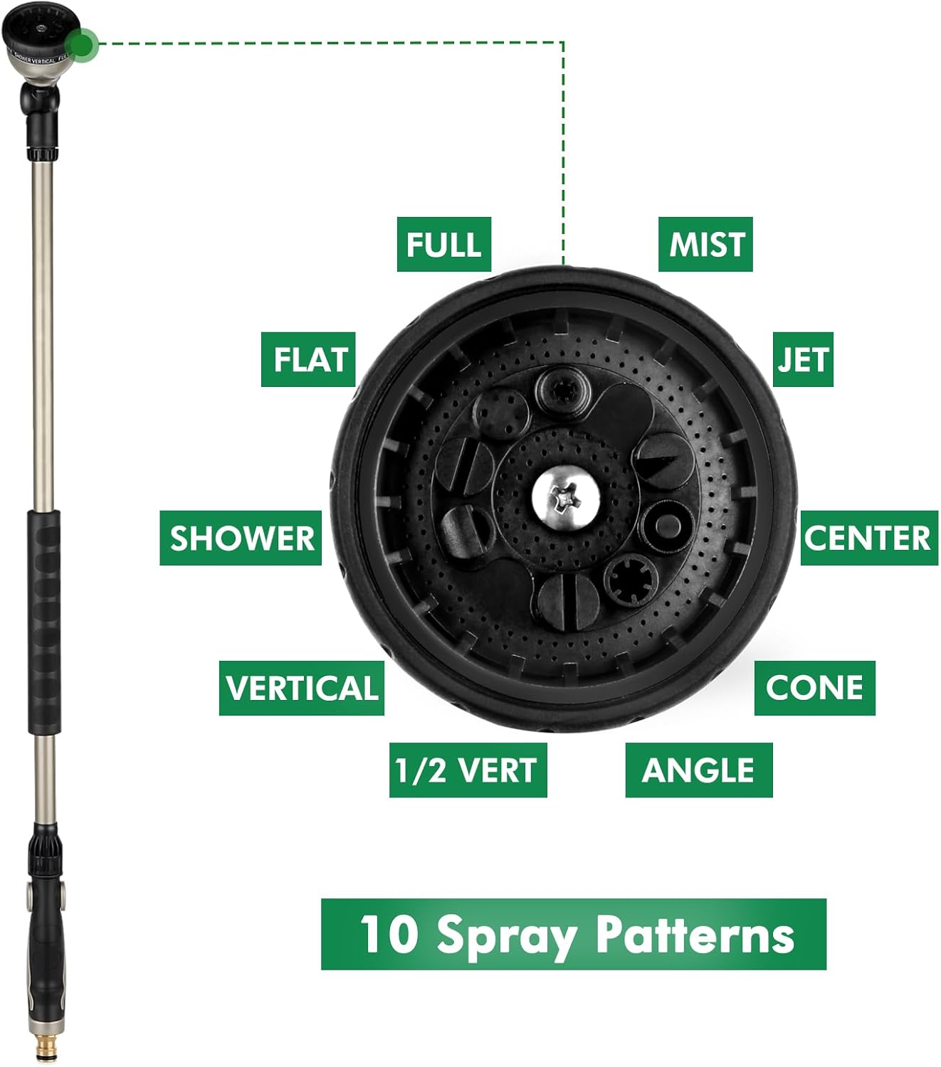 RESTMO Watering Wand Heavy Duty, 92Cm Metal Spray Lance | 180&deg; Adjustable Ratcheting Head | 10 Spray Patterns Hose Wand, Perfect Garden Long Sprayer Gun to Water Hanging Baskets, Shrubs image number 3