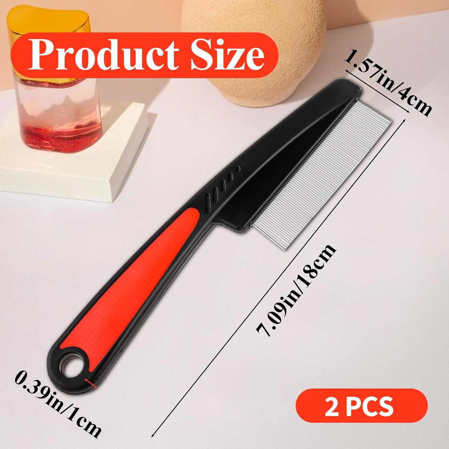 Ptwola 2 Pcs Stainless Steel Fine Tooth Dandruff Removal High Strength Hair Combs Metal Dog Face Brush Scalp Massage Sweep Grooming Tool Multifunctional Hairbrush for Men Women Kids image number 1